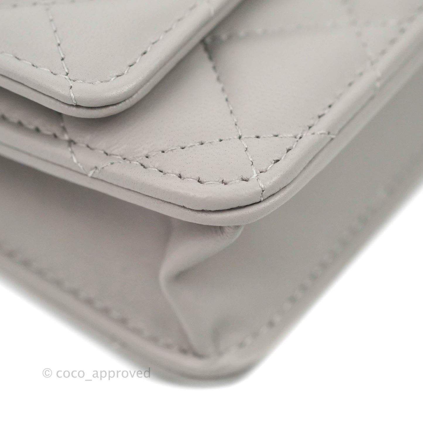 Chanel Quilted Pearl Crush Wallet on Chain WOC Grey Lambskin Aged Gold Hardware