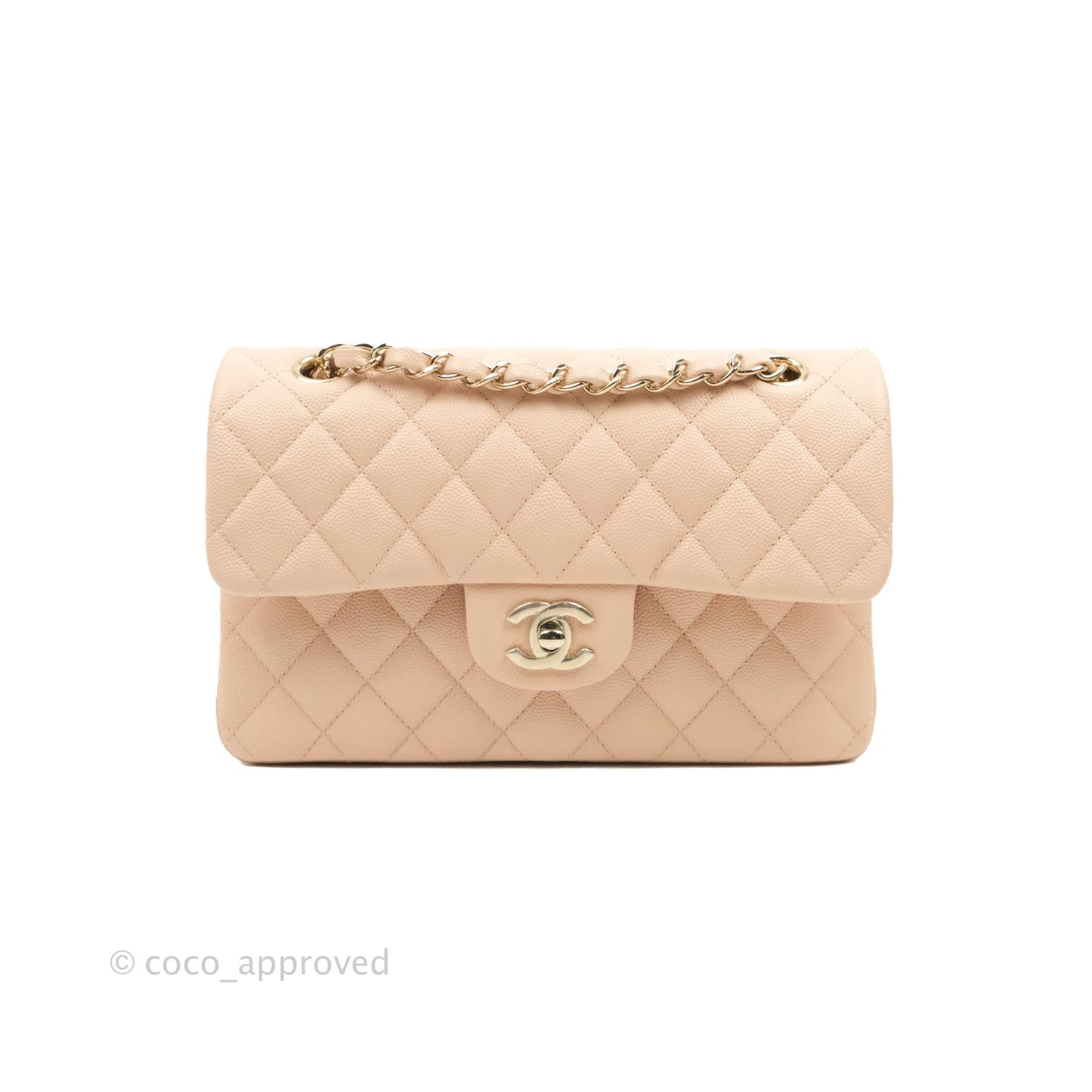 Chanel Small Classic Quilted Flap Light Beige Pink Caviar Gold Hardware 22C