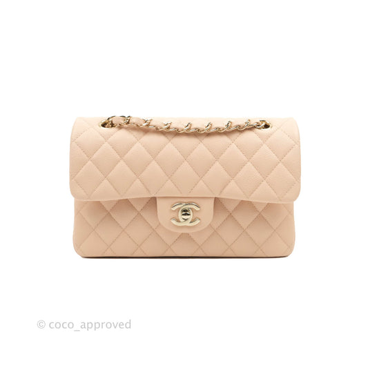 Chanel Small Classic Quilted Flap Light Beige Pink Caviar Gold Hardware 22C