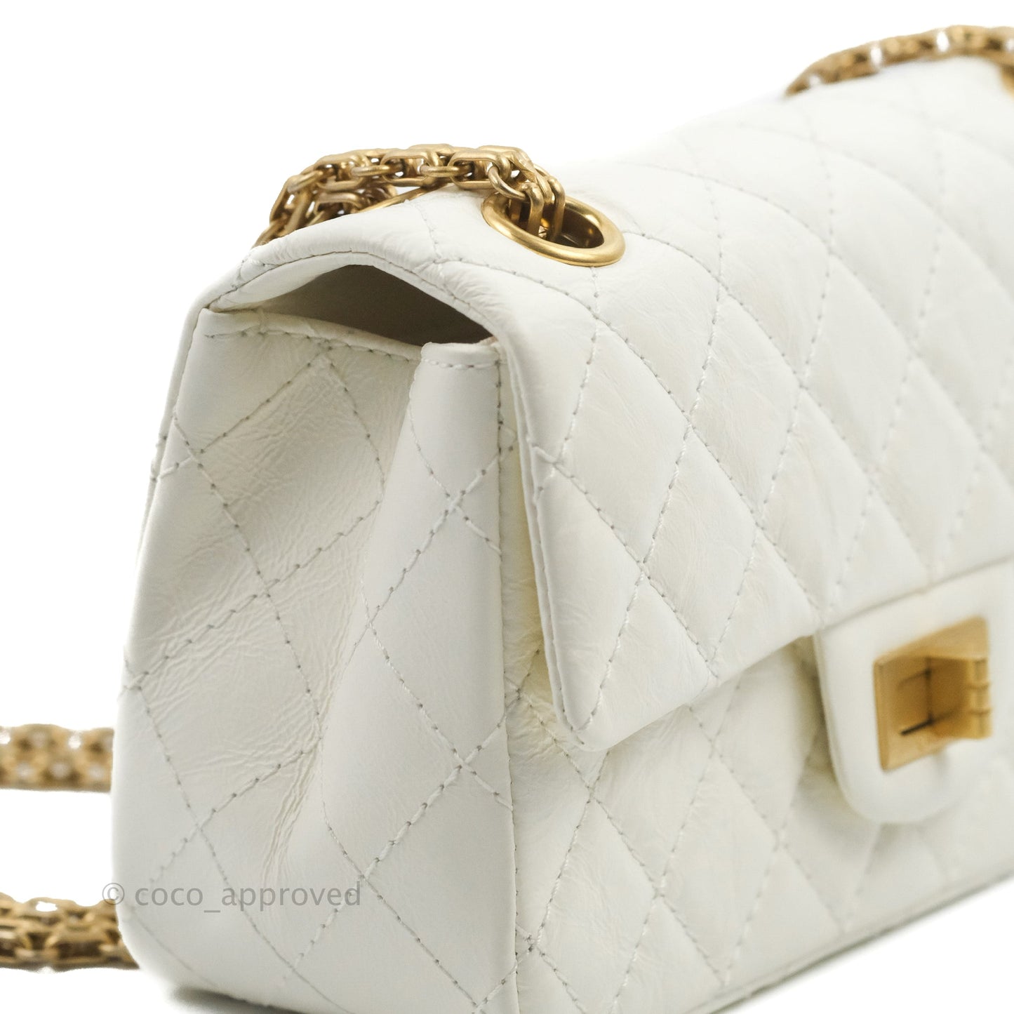 Chanel Mini Reissue 224 White Aged Calfskin Aged Gold Hardware