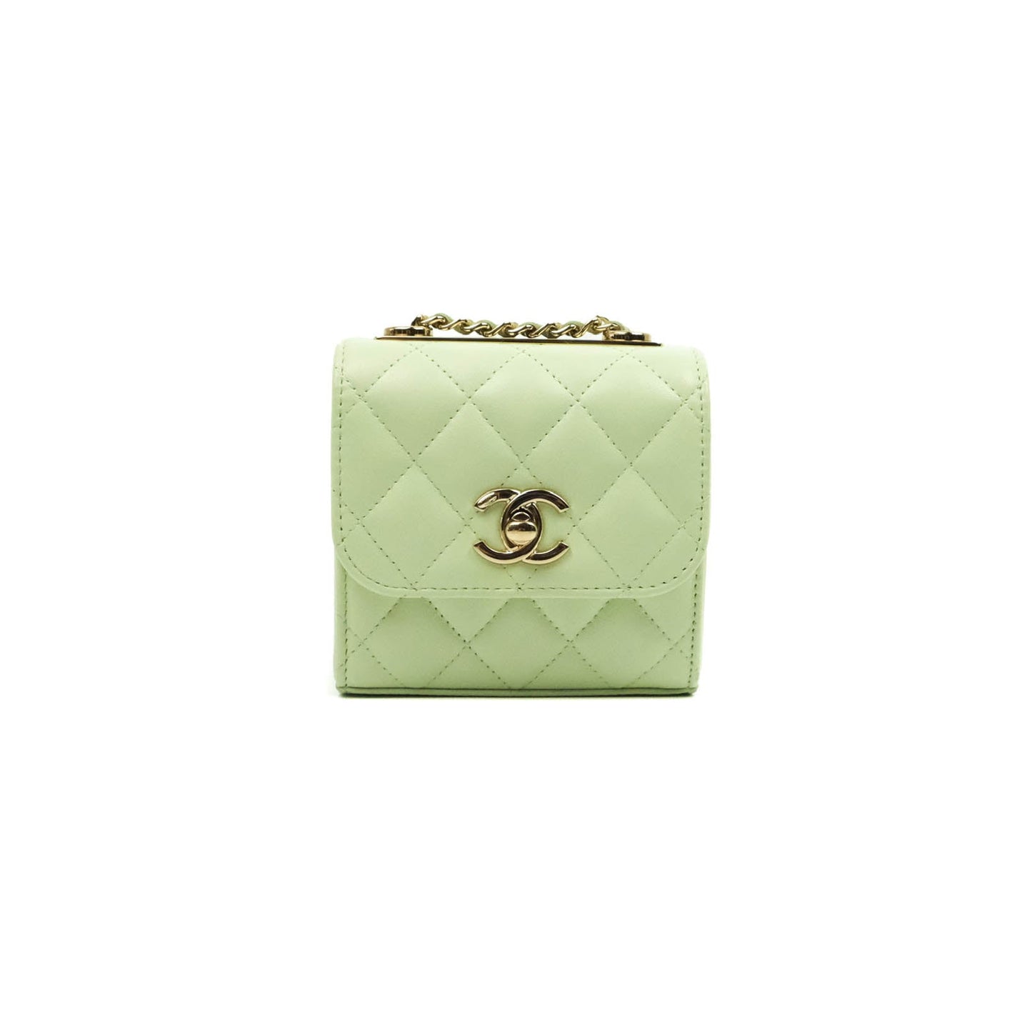 Chanel Mini Quilted Trendy CC Clutch With Chain Light Green Lambskin Gold Hardware