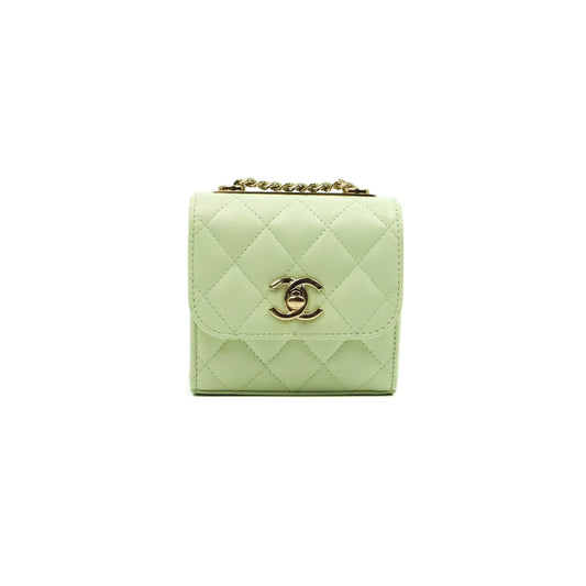 Chanel Mini Quilted Trendy CC Clutch With Chain Light Green Lambskin Gold Hardware