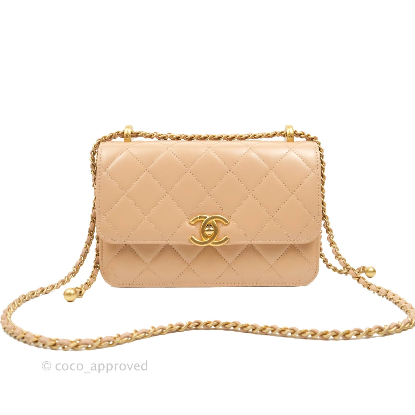 Chanel Quilted Perfect Fit Adjustable Beige Calfskin Gold Hardware 21A