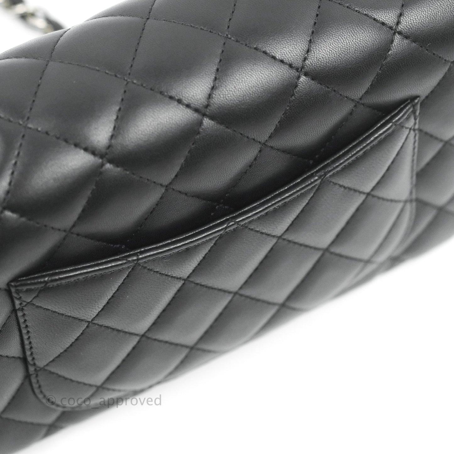 Chanel Quilted Mini Rectangular Flap Black Lambskin Silver Hardware