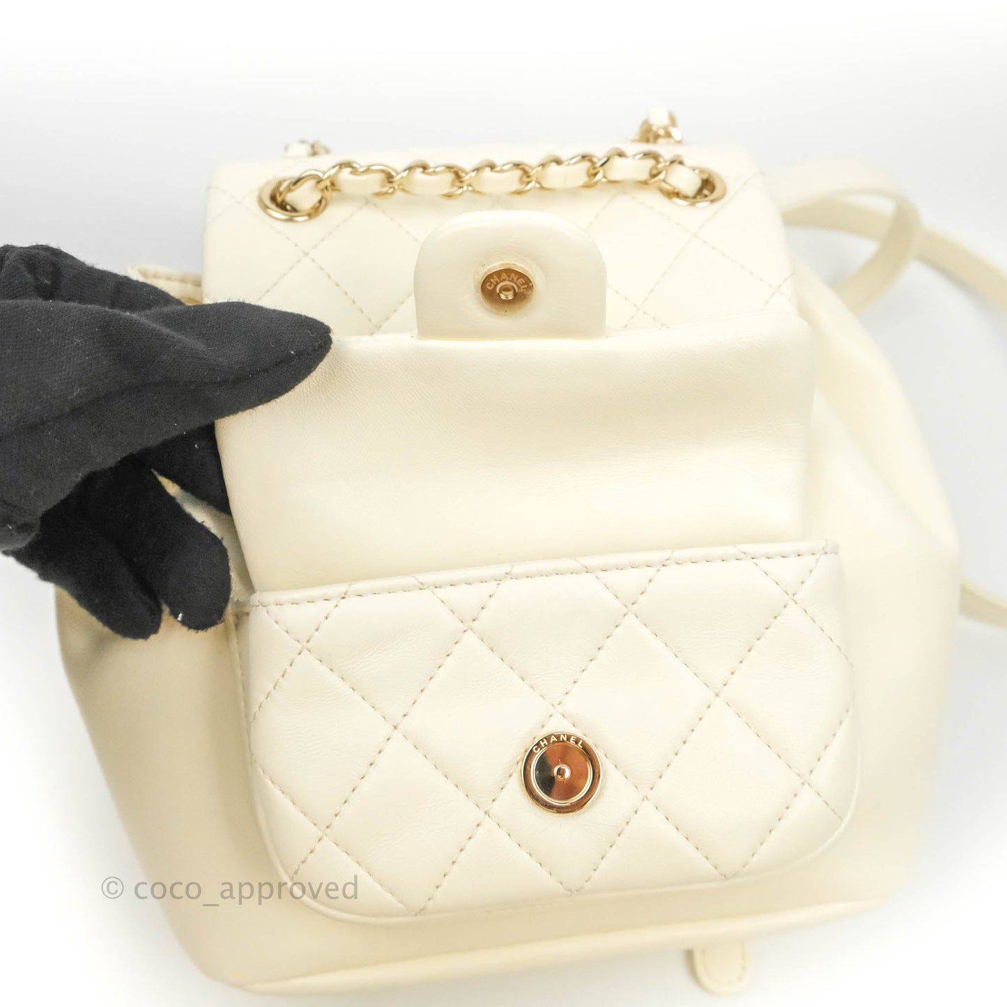 Chanel Quilted Small Duma Drawstring Backpack White Lambskin