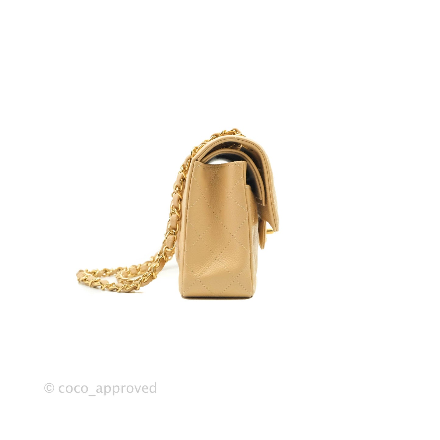 Chanel Small Classic Quilted Flap Beige Caviar Gold Hardware