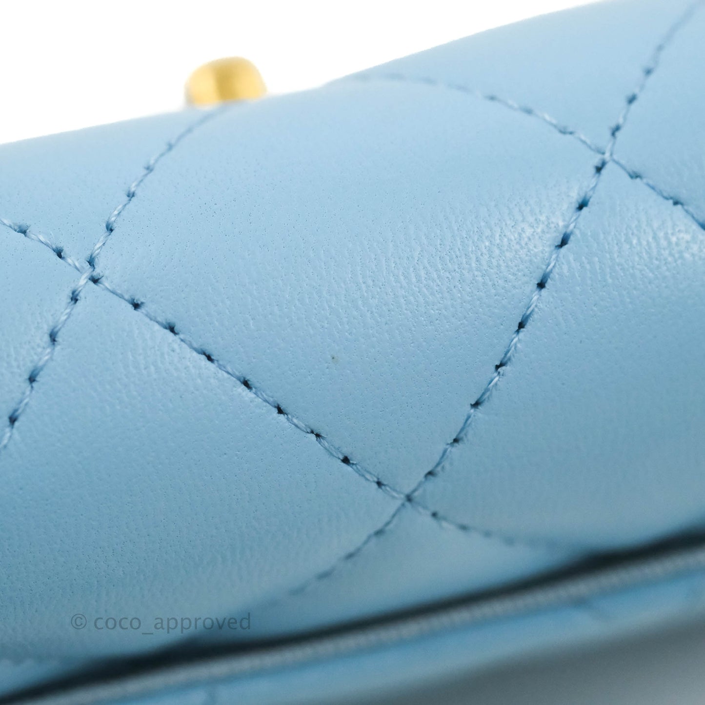 Chanel Pearl Crush Mini Clutch With Chain Blue Lambskin Aged Gold Hardware