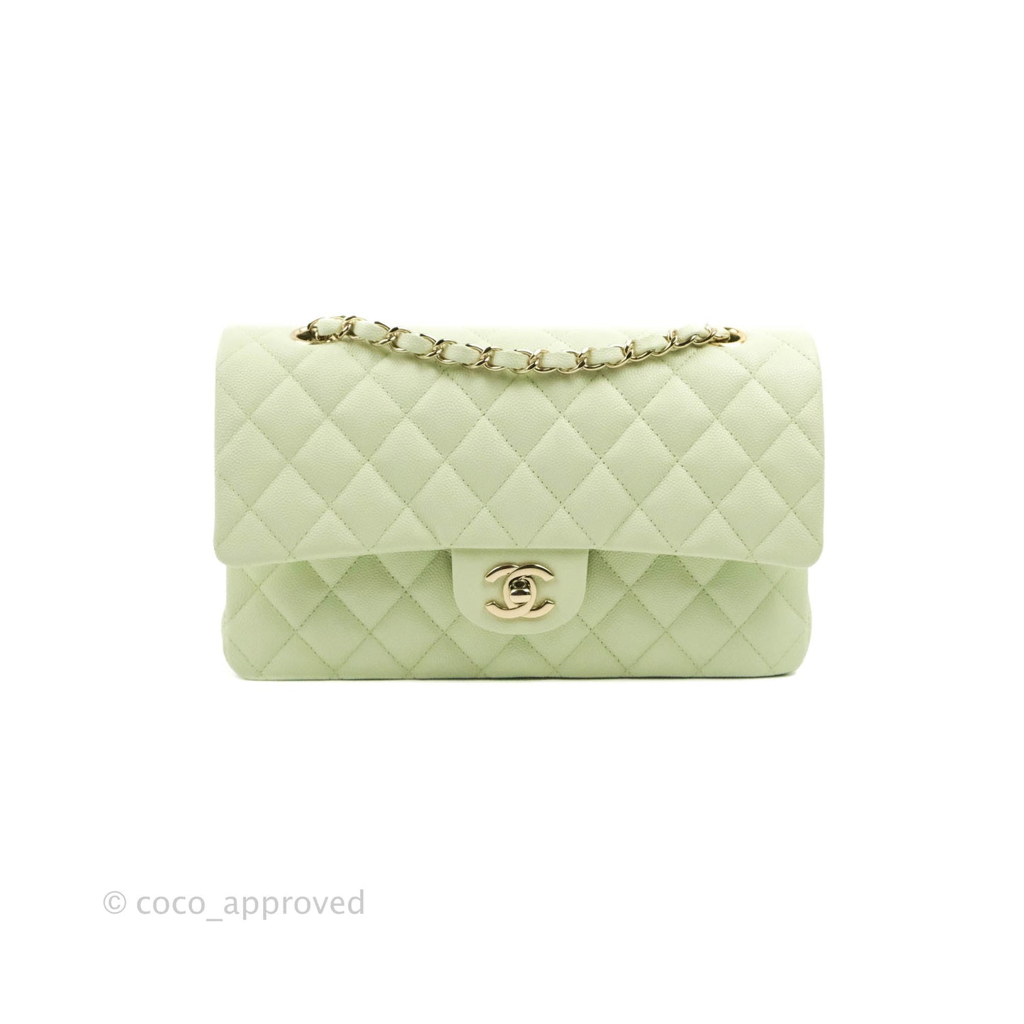 Chanel Classic M/L Medium Flap Quilted Avocado Green Caviar Gold Hardware