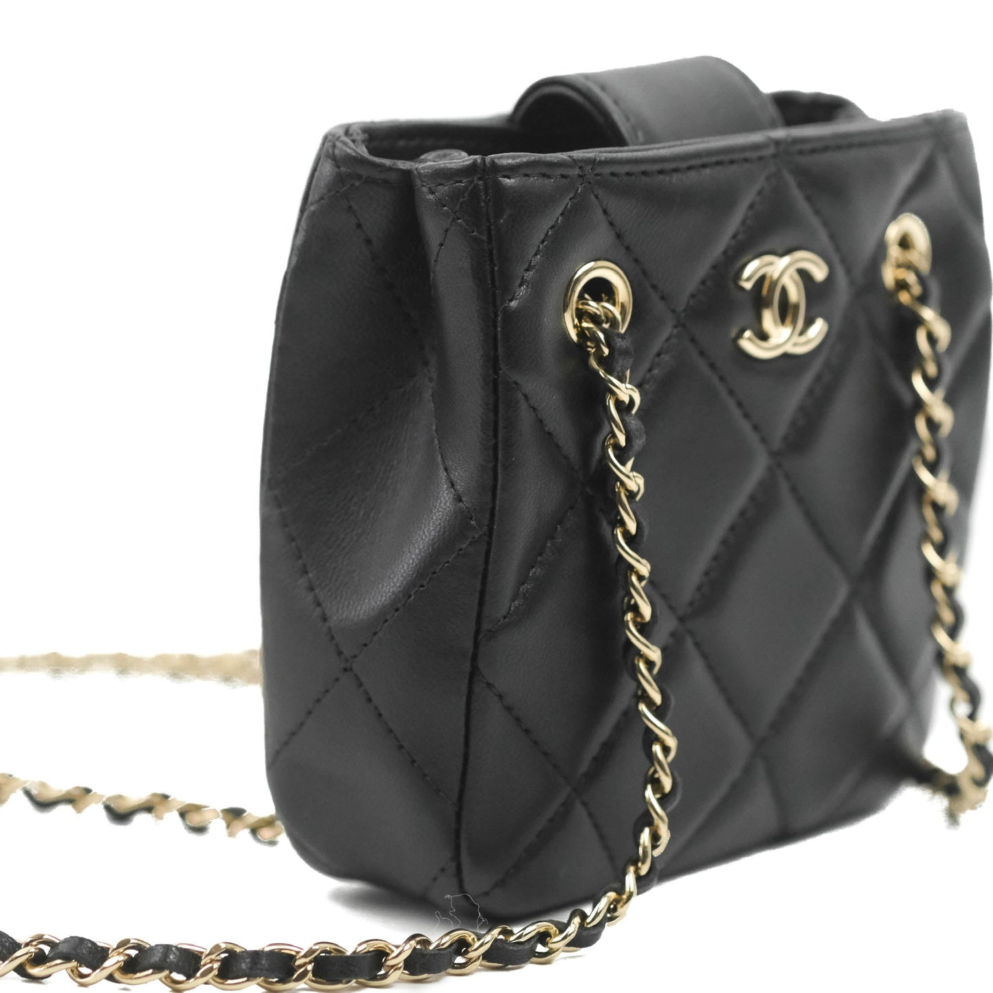 Chanel Mini Clutch With Chain Black Lambskin Gold Hardware 22C