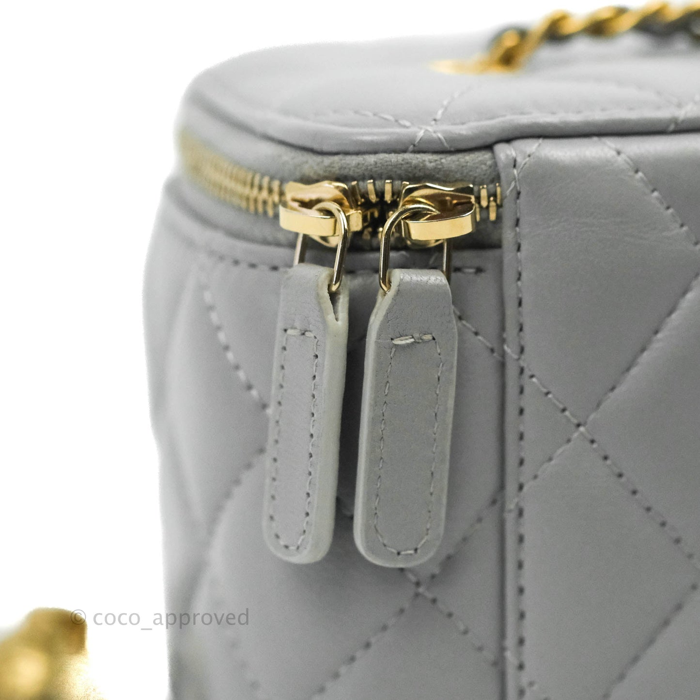 Chanel Vanity with Pearl Crush Chain Grey Lambskin Aged Gold Hardware