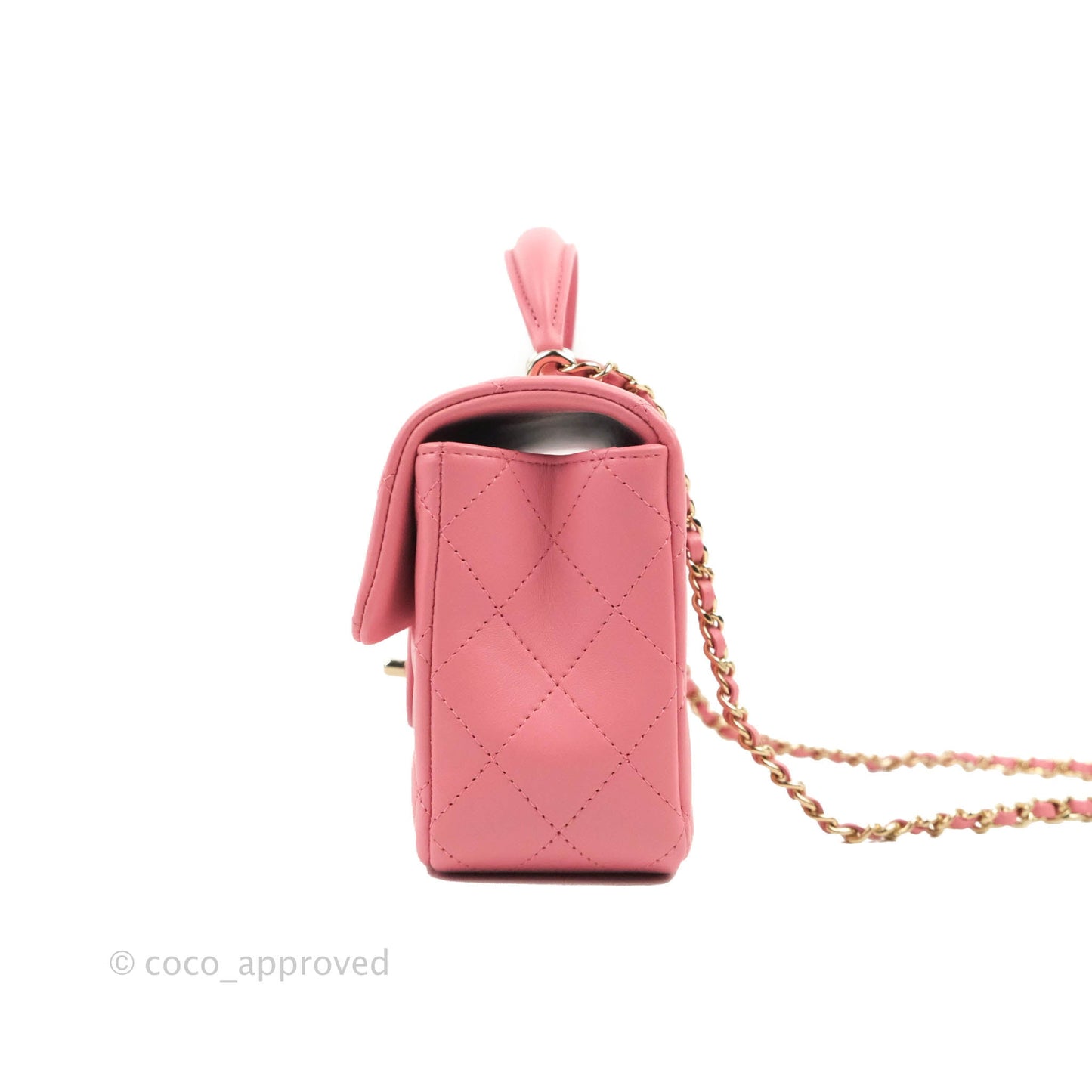 Chanel Top Handle Mini Rectangular Flap Bag Rosy Pink Lambskin Gold Hardware