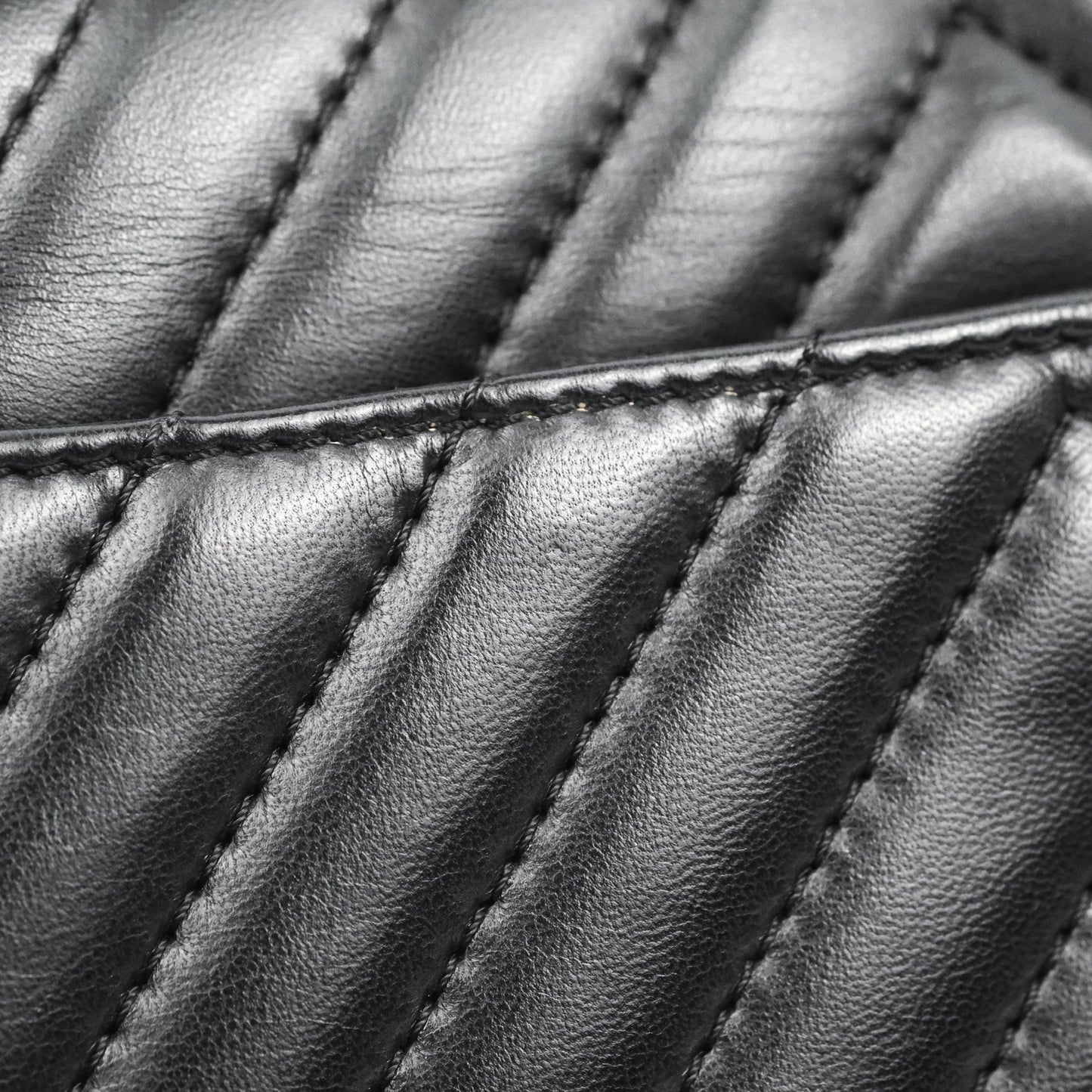 Chanel Surpique Chevron Medium Flap Black Silver Hardware