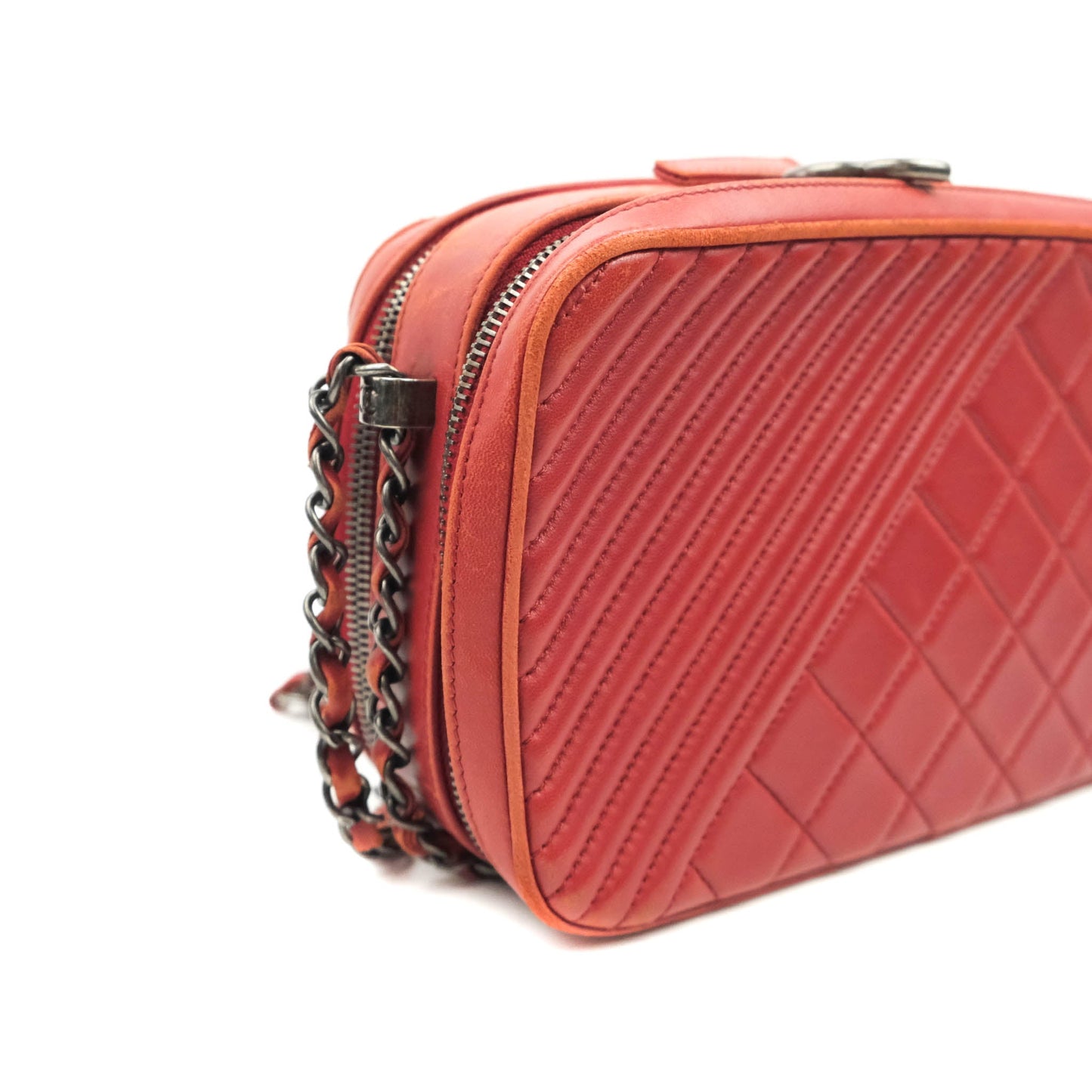 Chanel Quilted Crossbody Camera Bag Red Lambskin Ruthenium Hardware