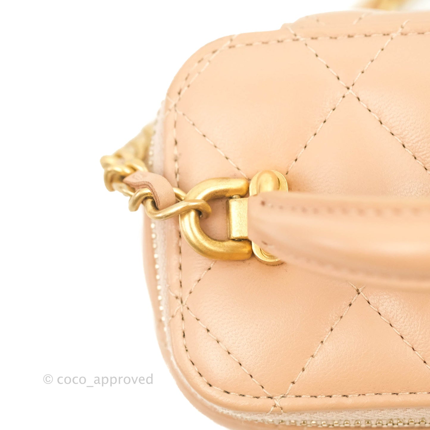 Chanel Mini Top Handle Vanity With Chain Beige Lambskin Aged Gold Hardware