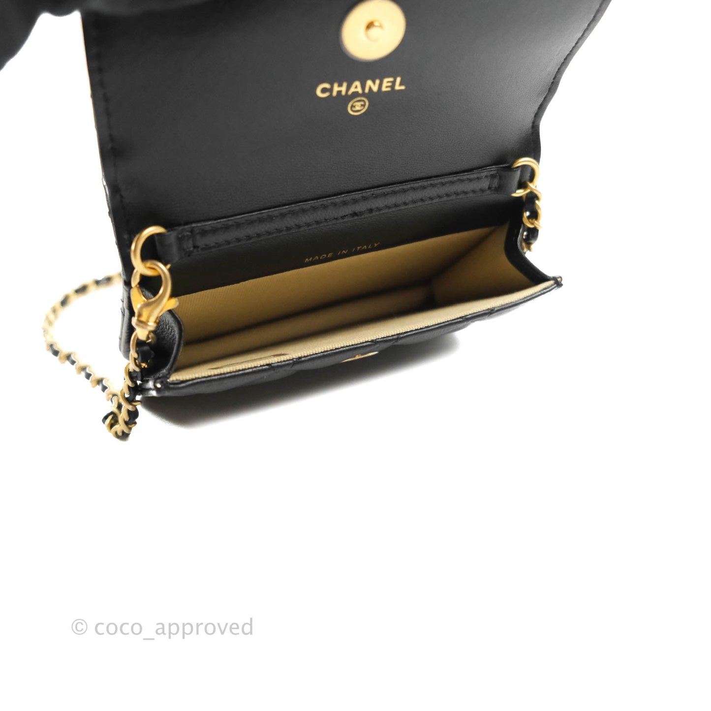 Chanel Mini Pearl Crush Clutch With Chain Belt Black Lambskin Aged Gold Hardware