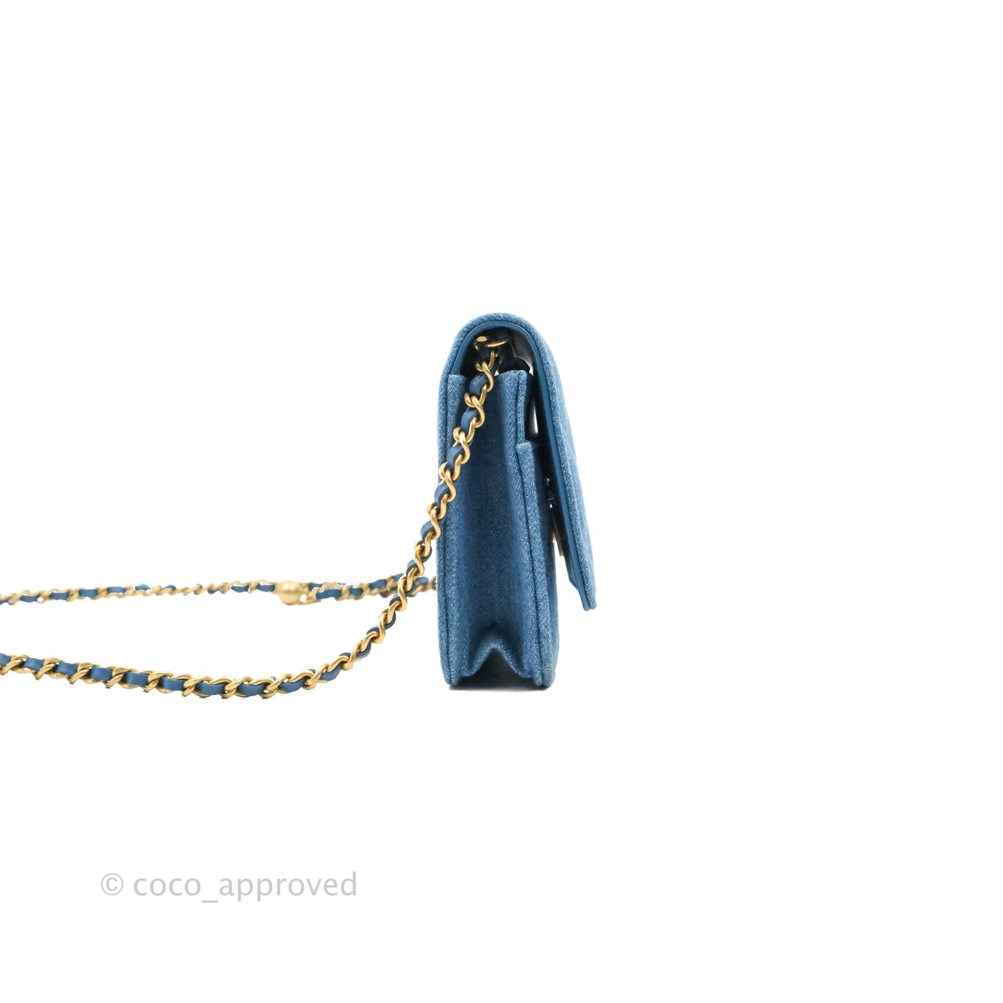 Chanel Quilted Pearl Crush Wallet on Chain WOC Denim Aged Gold Hardware