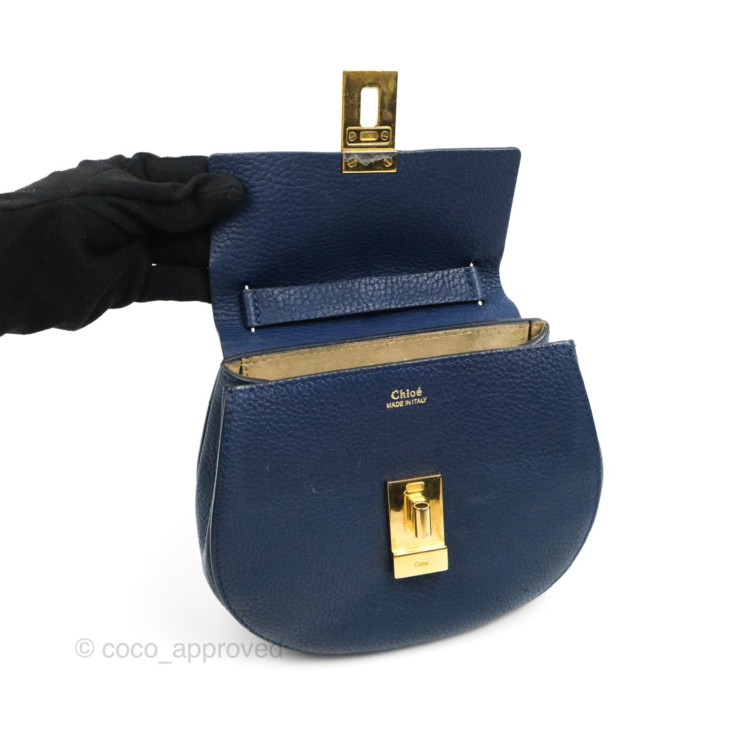 Chloe Mini Drew Crossbody Bag Navy Grained Leather
