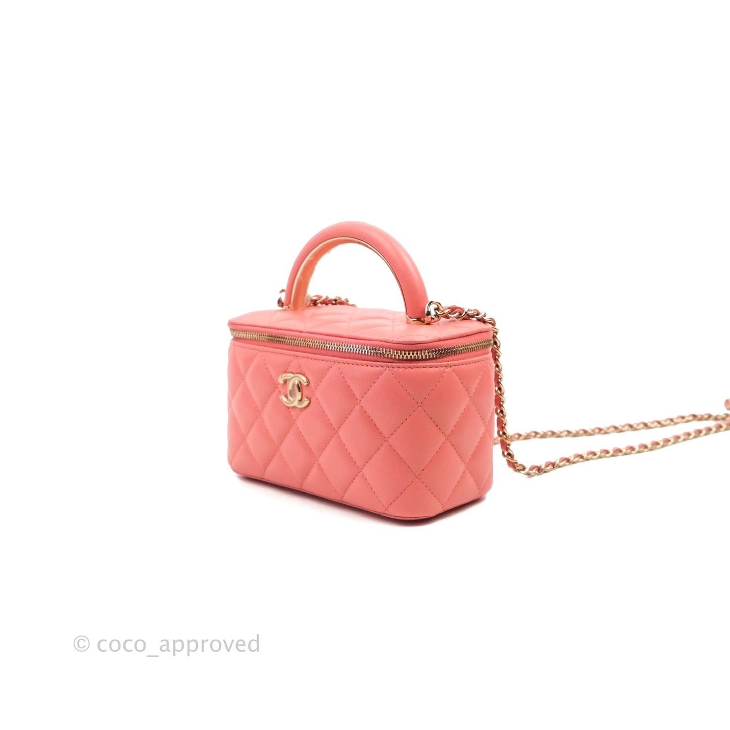 Chanel Vanity Rectangular Top Handle Pink Lambskin Gold Hardware