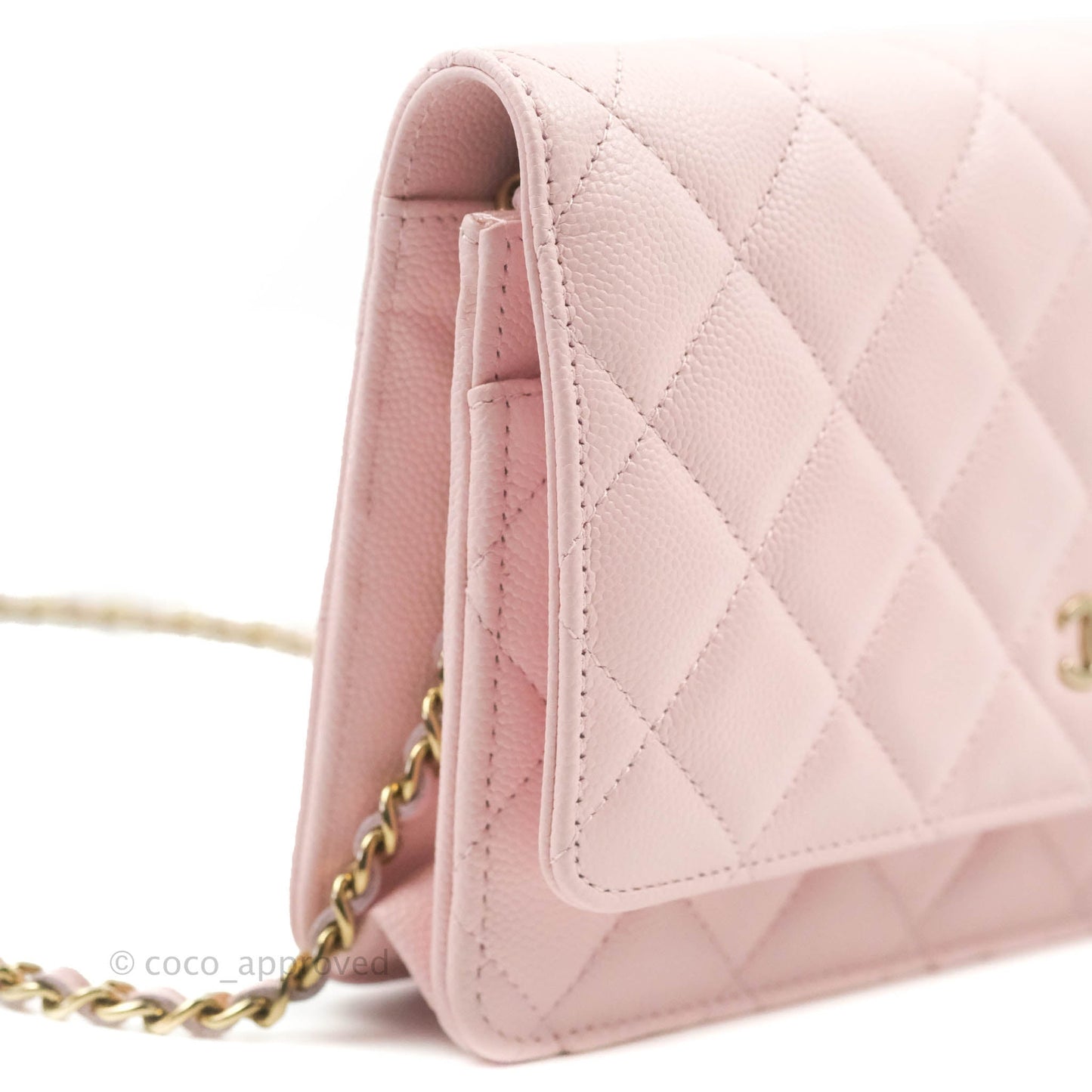Chanel Quilted Classic Wallet on Chain WOC Light Pink Caviar Gold Hardware 22S