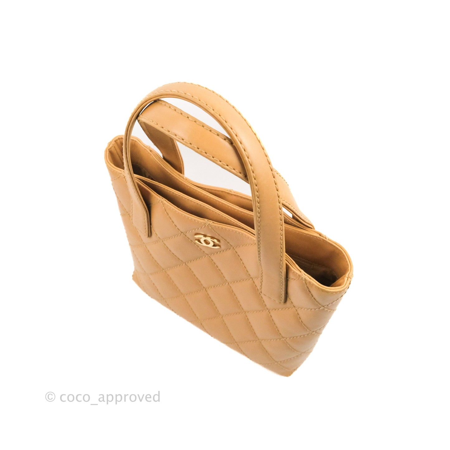 Chanel Vintage Quilted CC Tote Bag Beige Calfskin Gold Hardware