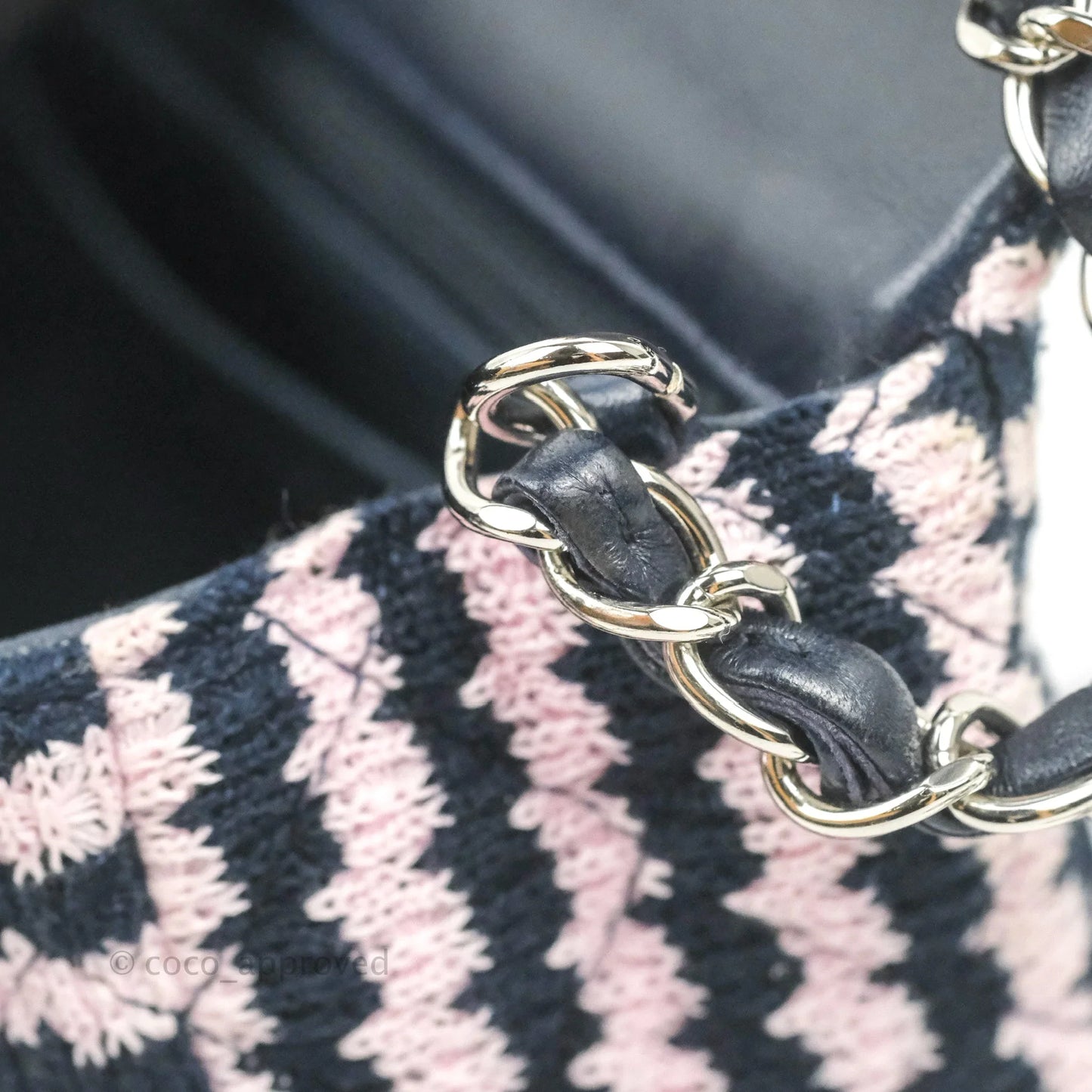 Chanel Mini Rectangular Flap Bag Navy Pink Striped Tweed Silver Hardware