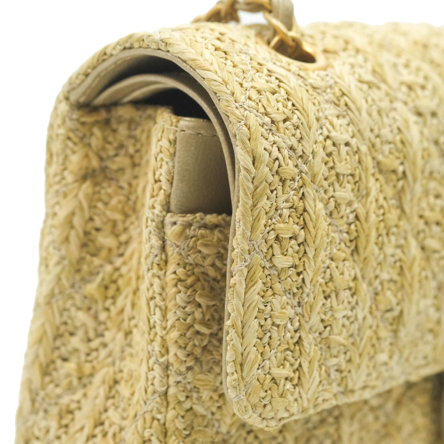 Chanel Classic M/L Medium Double Flap Woven Reed Aged Gold Hardware