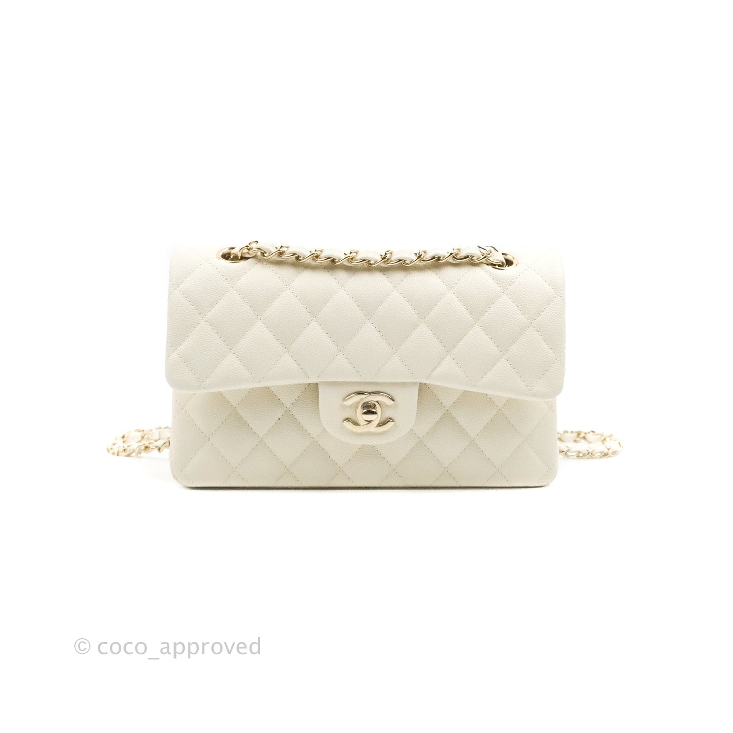 Chanel Classic Small S/M Quilted Flap White Caviar Gold Hardware 22C