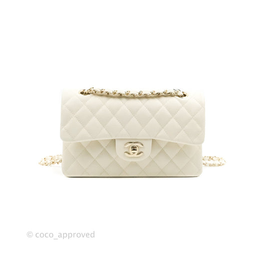 Chanel Classic Small S/M Quilted Flap White Caviar Gold Hardware 22C