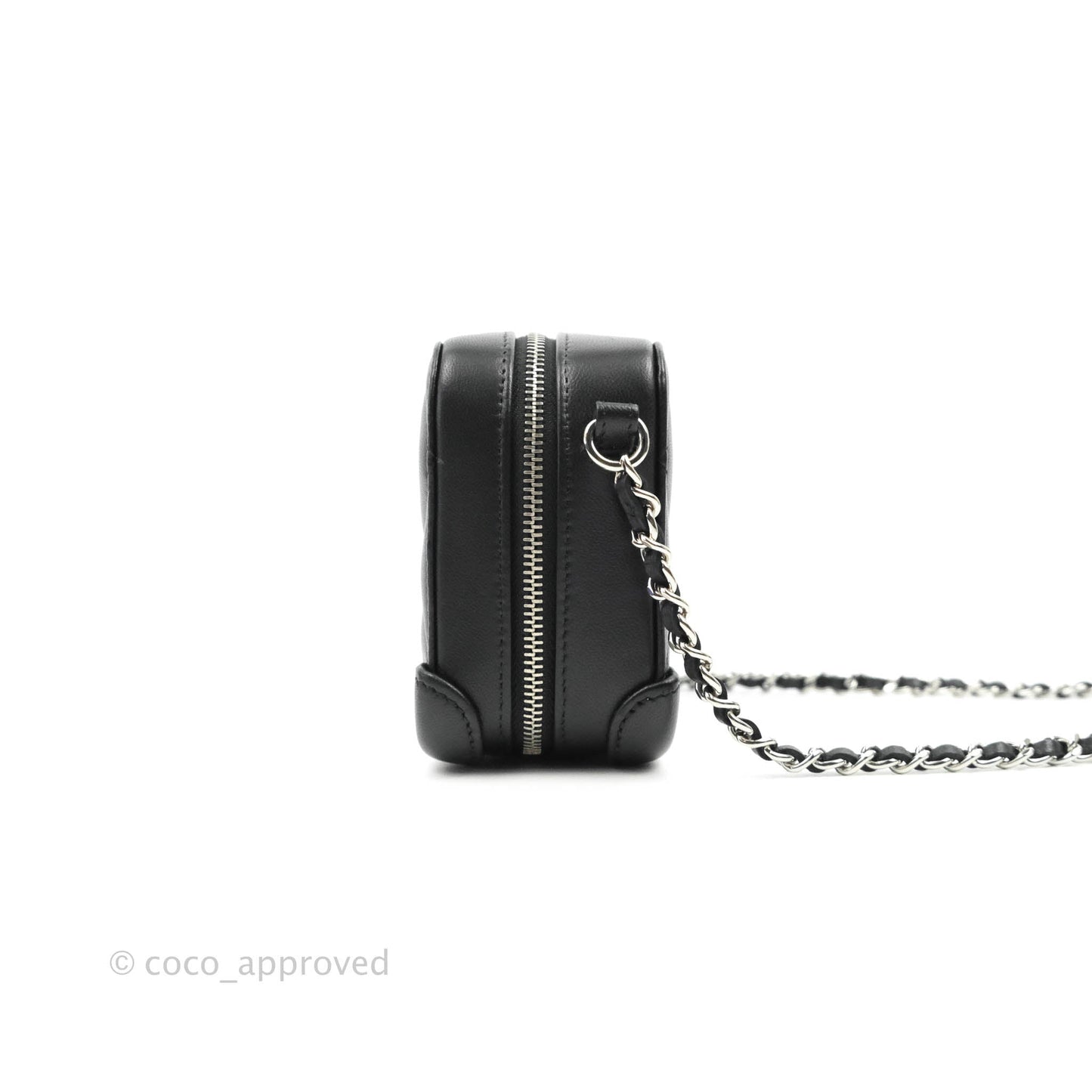 Chanel Mini Quilted Camera Case Black Lambskin Silver Hardware