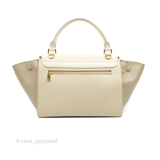 Celine Small Sleek Calfskin Tri-Color Trapeze Ivory