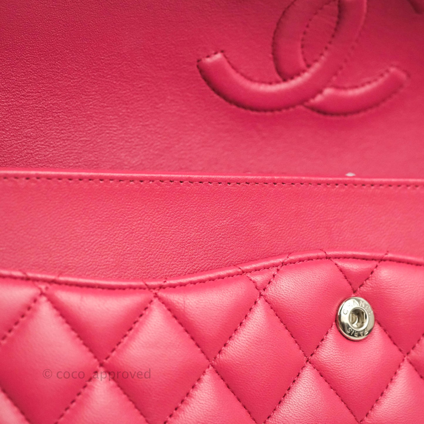 Chanel Classic Quilted M/L Medium Flap Dark Pink Lambskin Silver Hardware