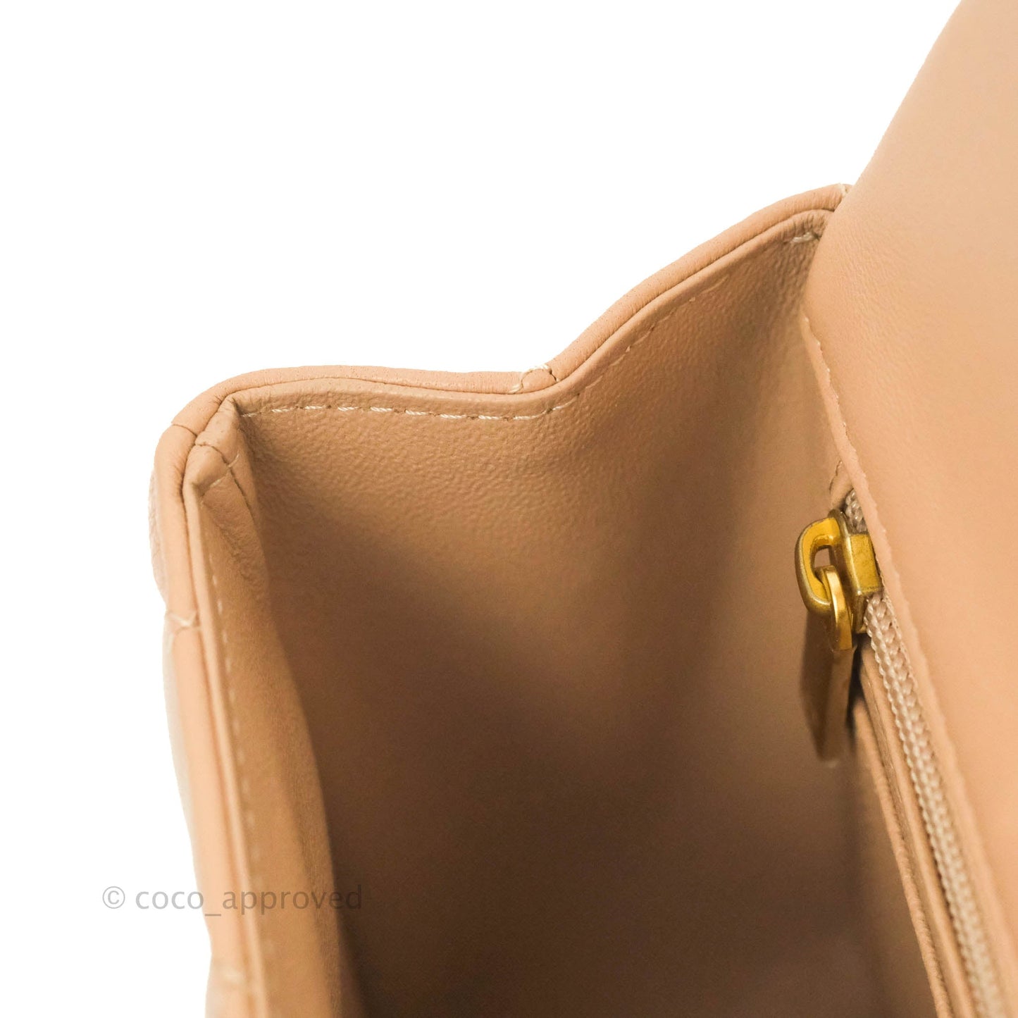 Chanel Top Handle Mini Rectangular Flap Bag Beige Lambskin Aged Gold Hardware