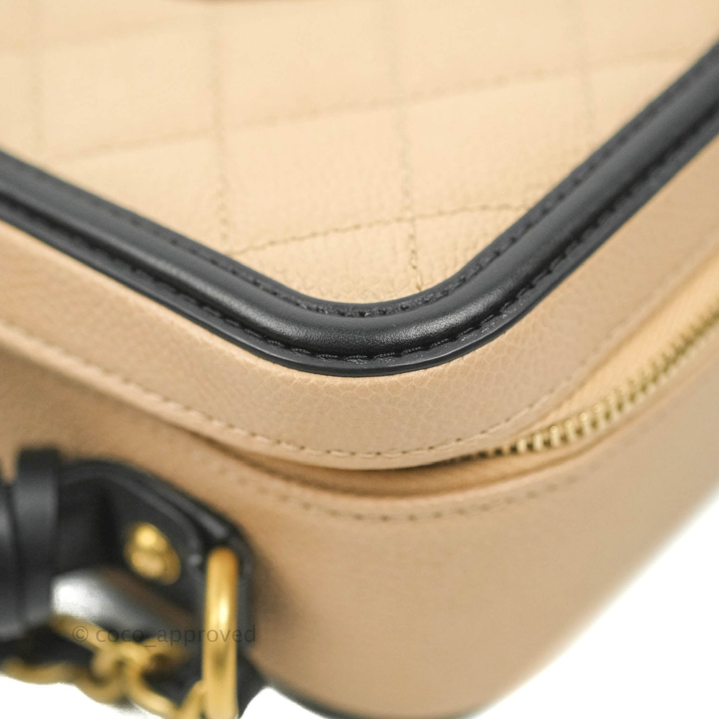 Chanel Quilted Medium CC Filigree Vanity Case Beige Caviar Gold Hardware