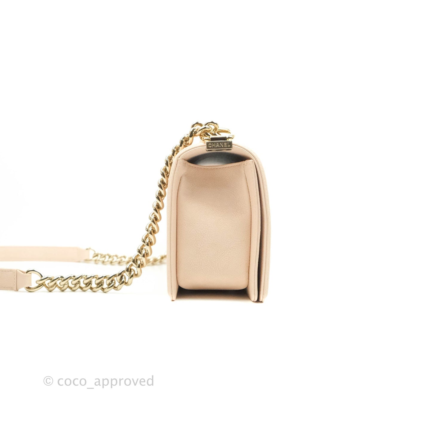 Chanel Quilted Medium Boy Light Pink Beige Caviar Gold Hardware 20A