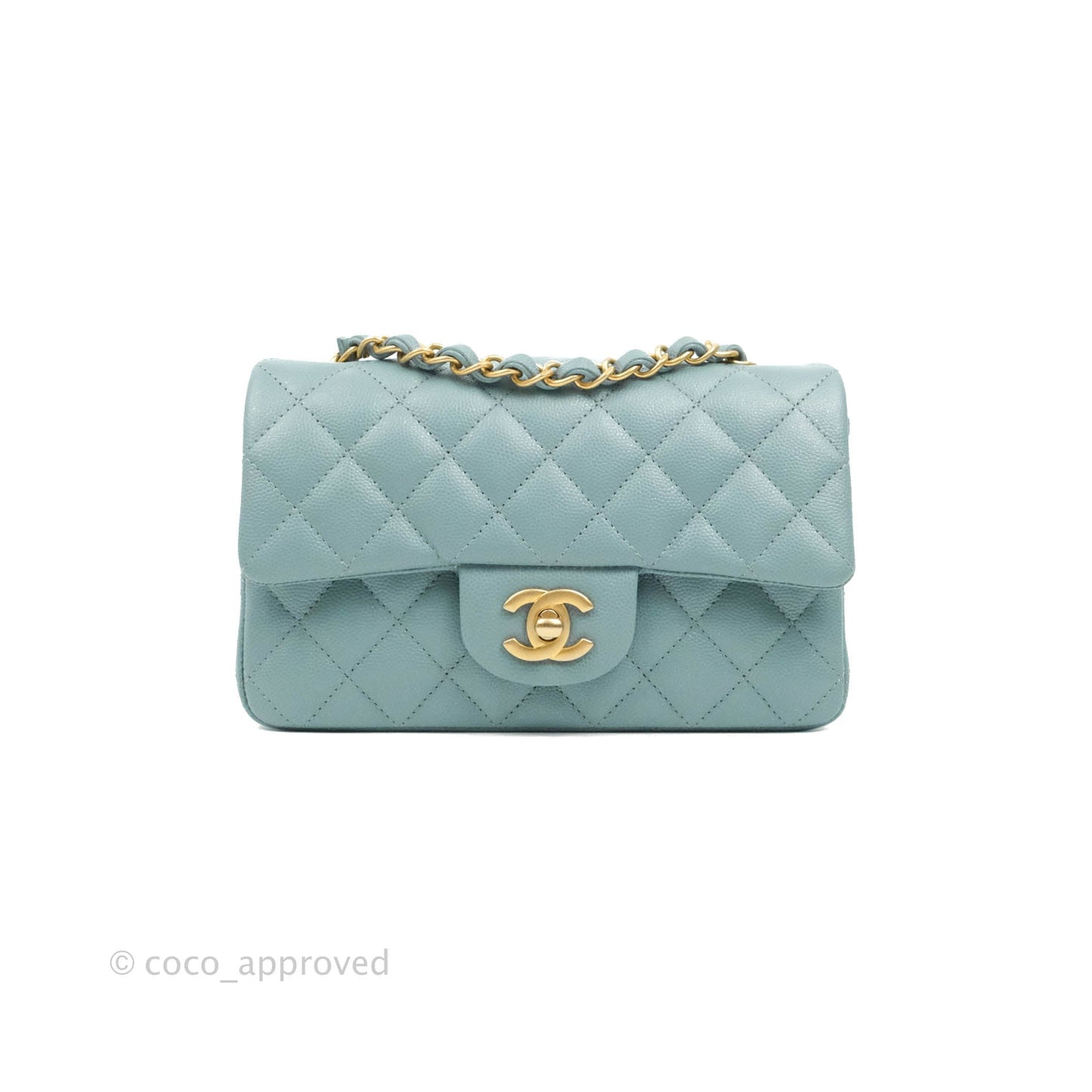 Chanel Quilted Mini Rectangular Flap Iridescent Blue Aged Gold Hardware 18C