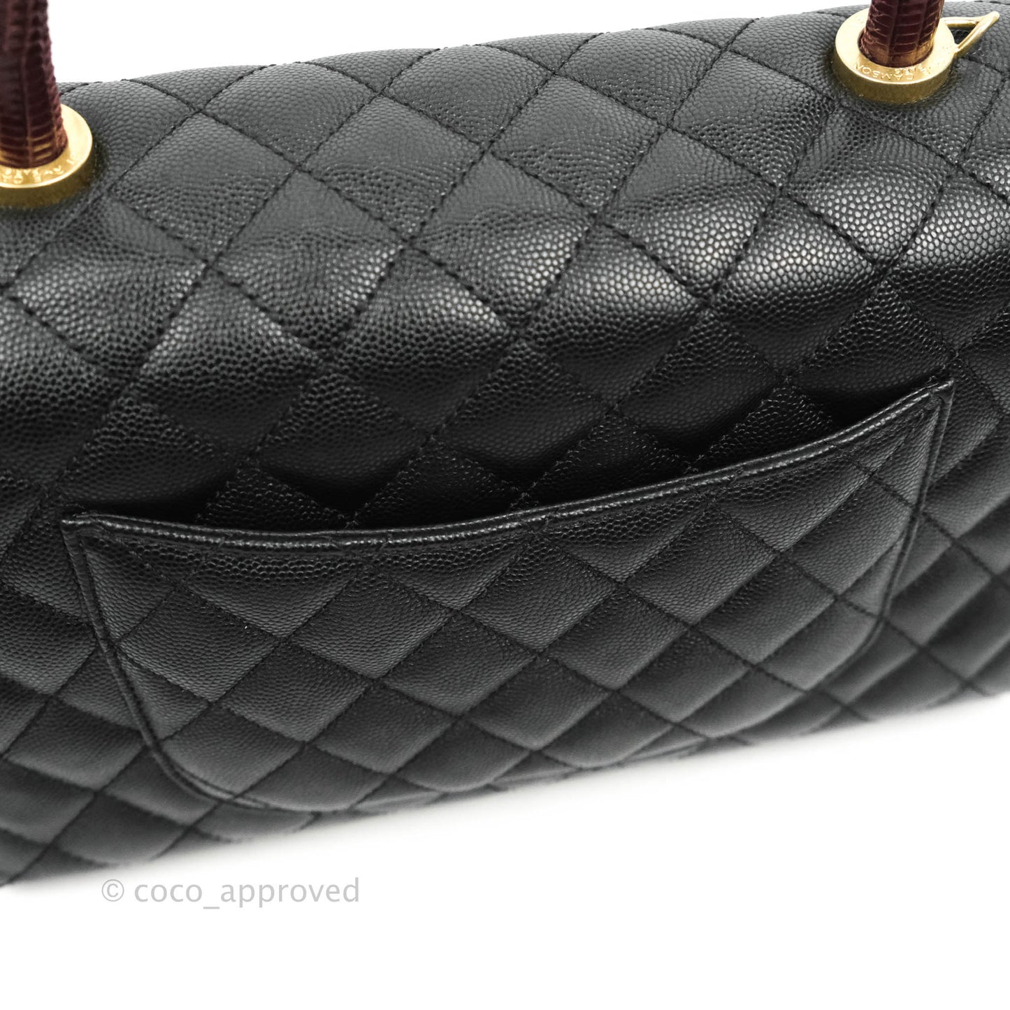 Chanel Medium Coco Handle Quilted Black Caviar Lizard Handle Gold Hardware