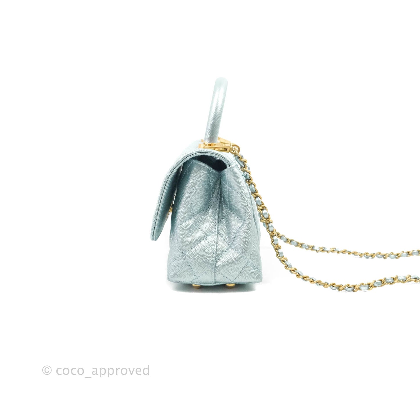 Chanel Mini Coco Handle Quilted Iridescent Blue Caviar Gold Hardware