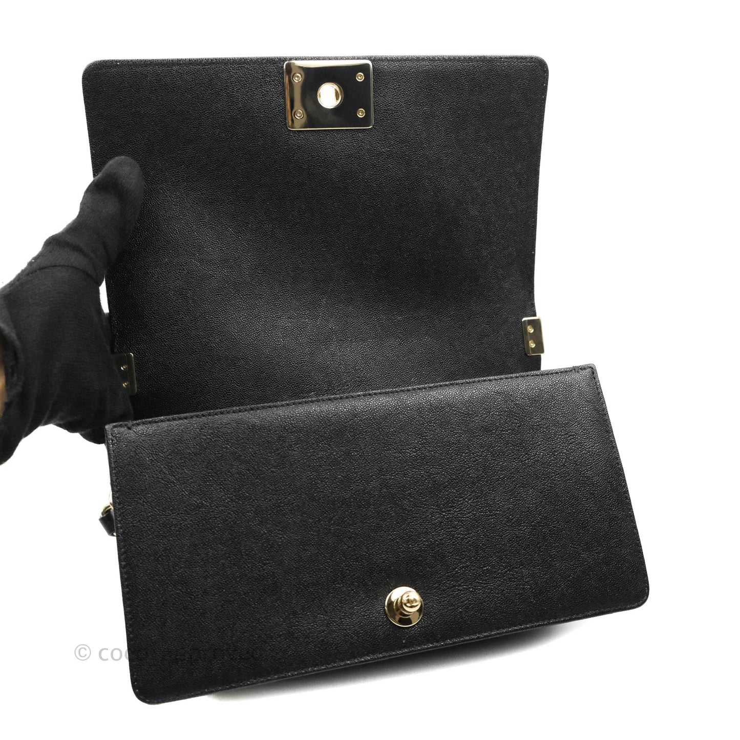 Chanel Chevron Medium Boy Black Grained Calfskin Gold Hardware