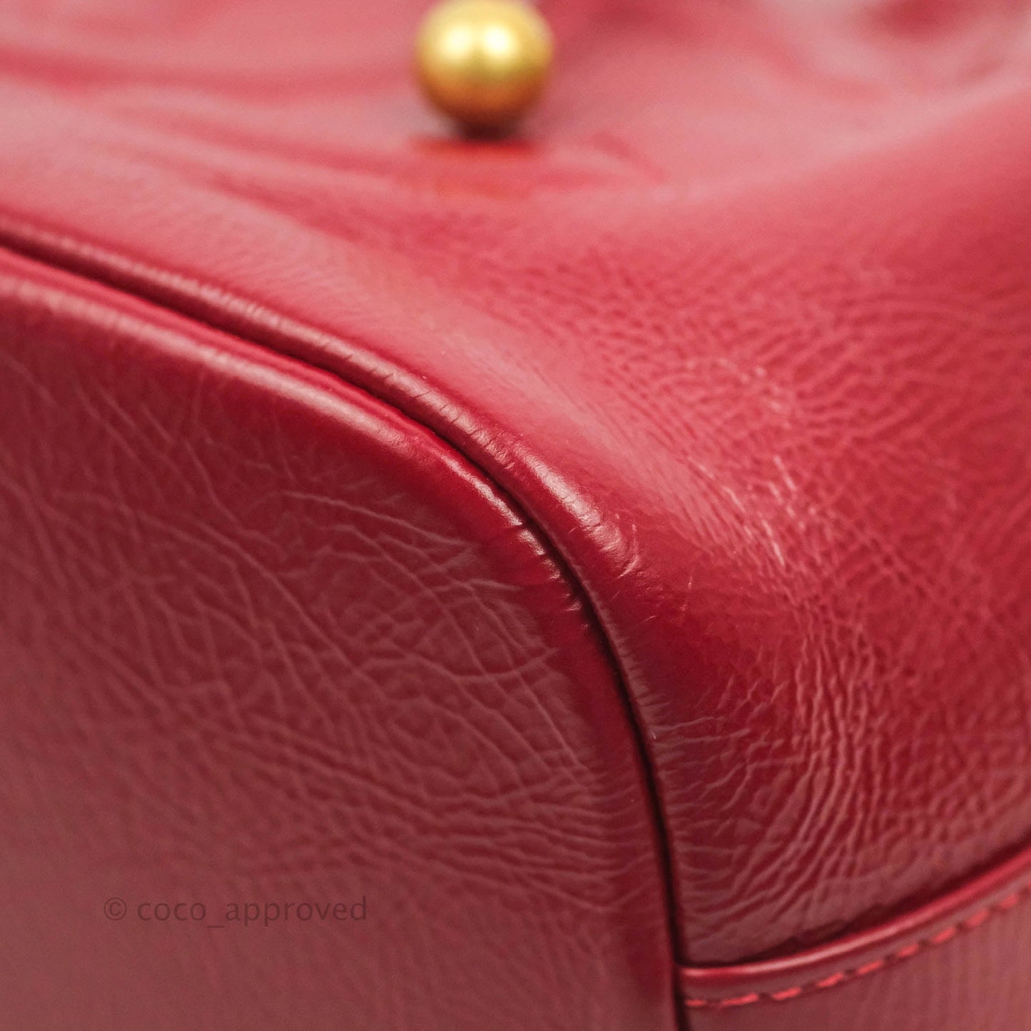 Chanel Shiny Aged Calfskin CC Chain Mini Drawstring Bag Red