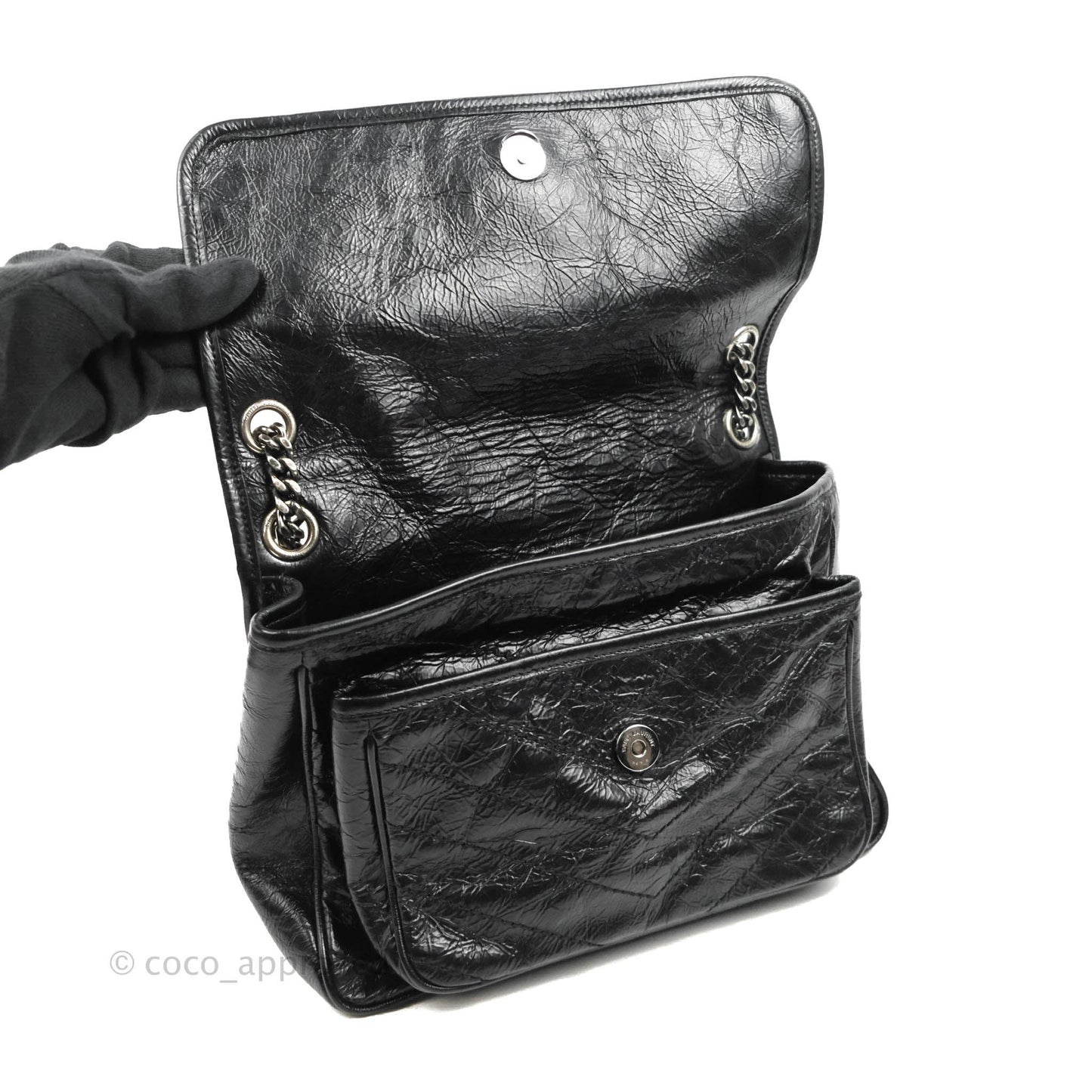 Saint Laurent Medium Niki Chain Bag Crinkled Calfskin Black