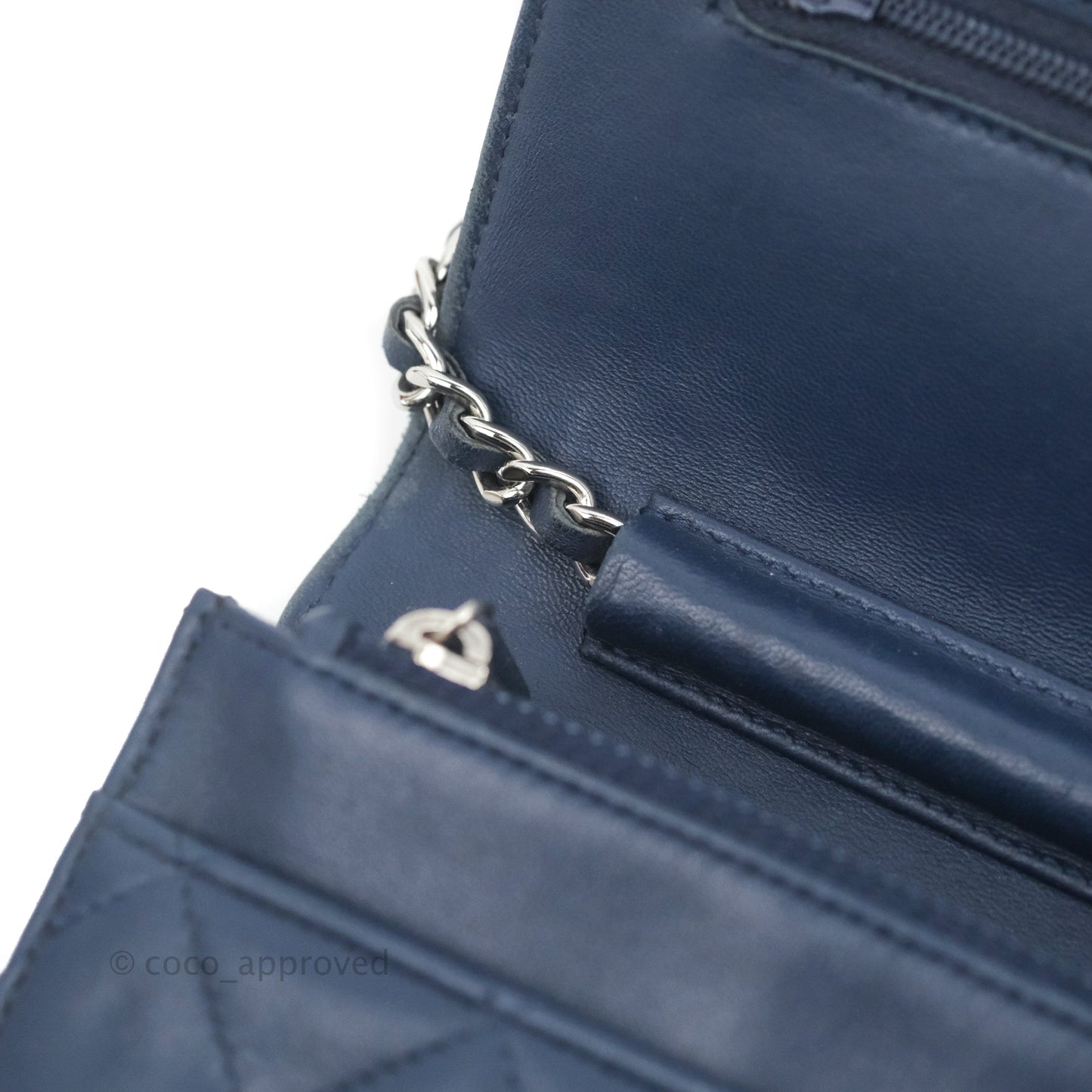 Chanel Quilted Classic Wallet on Chain WOC Navy Lambskin Silver Hardware