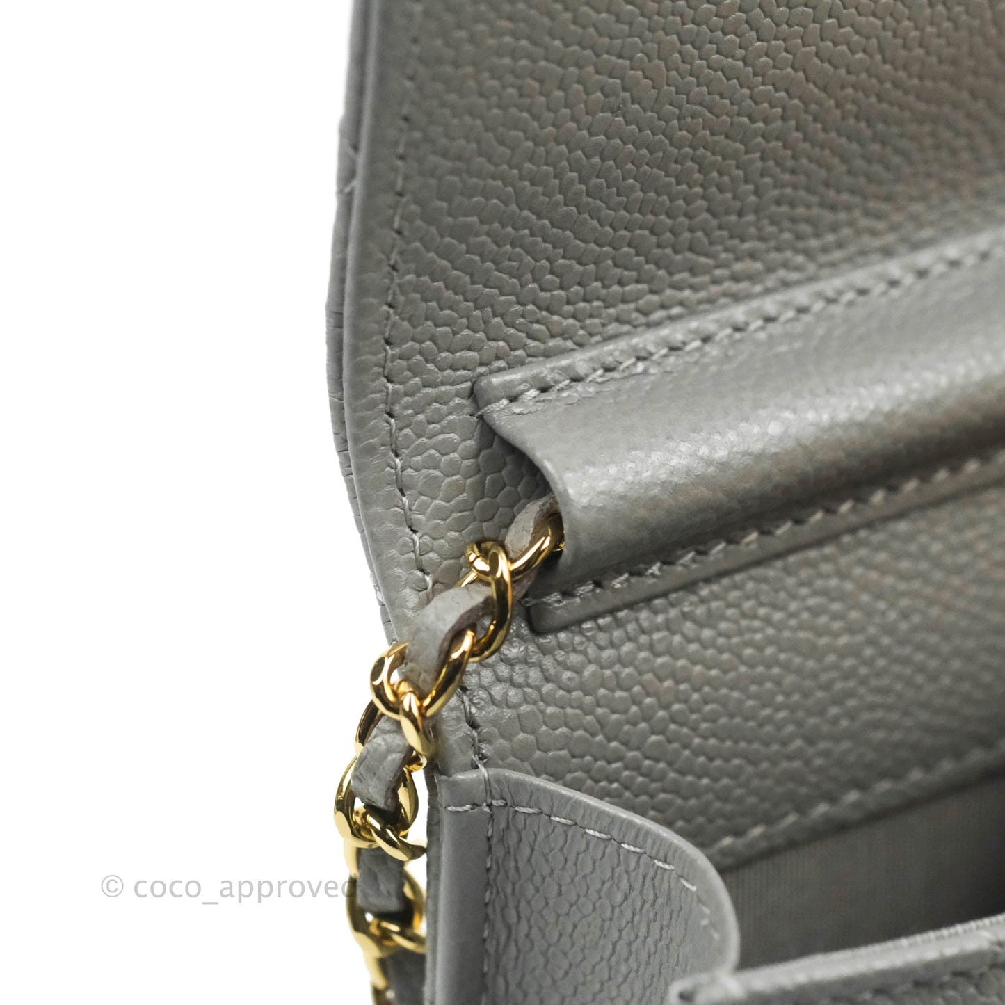 Chanel Miss Coco Clutch With Chain Quilted Grey Caviar Gold Hardware