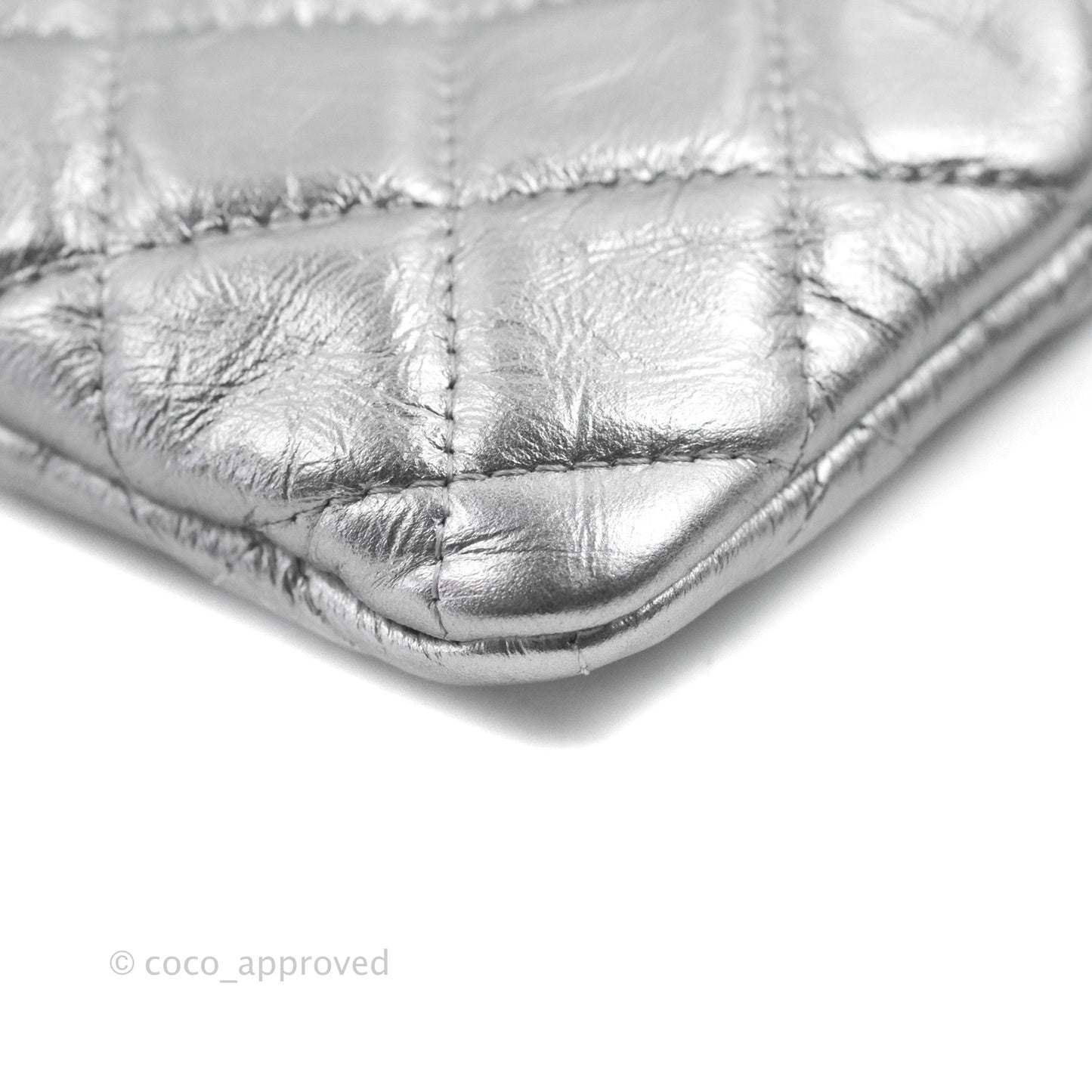 Chanel Quilted Large O Case Metallic Silver With Charms