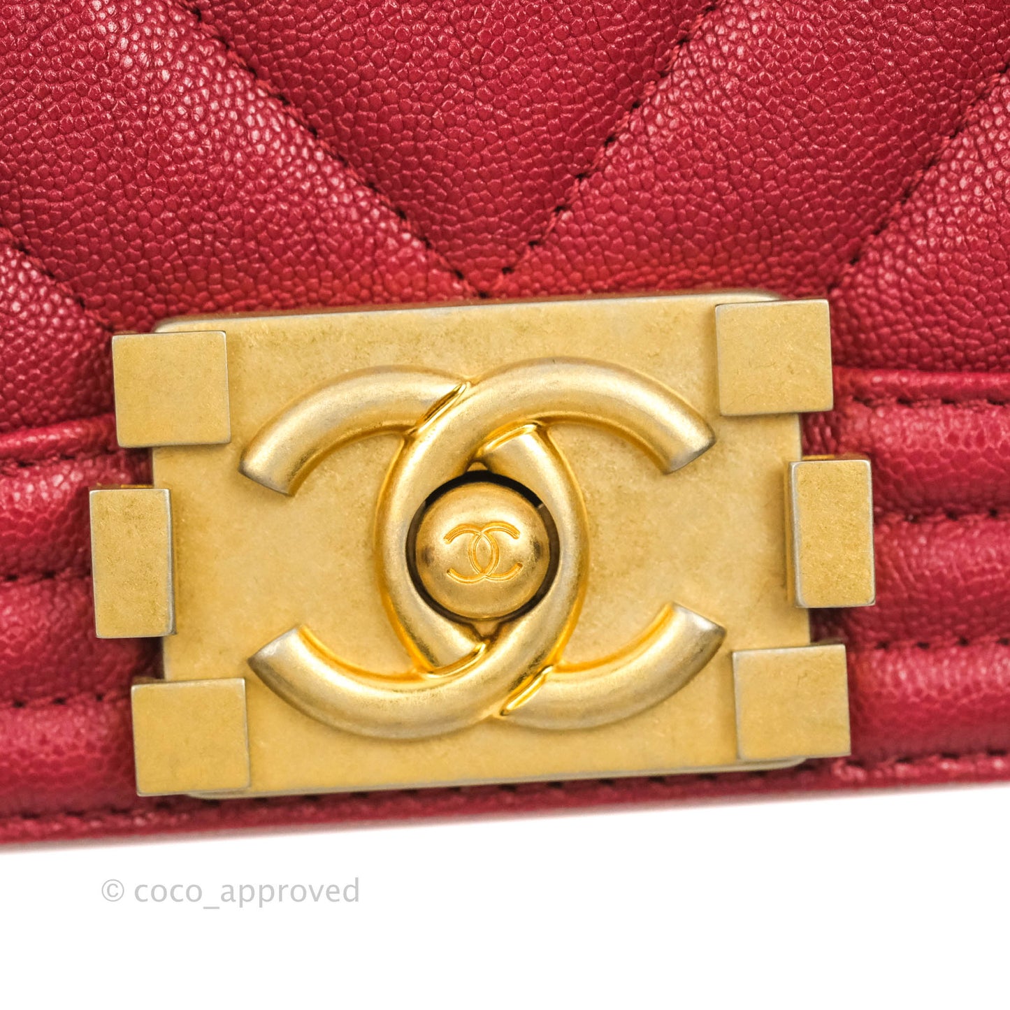 Chanel Small Chevron Boy Red Caviar Aged Gold Hardware