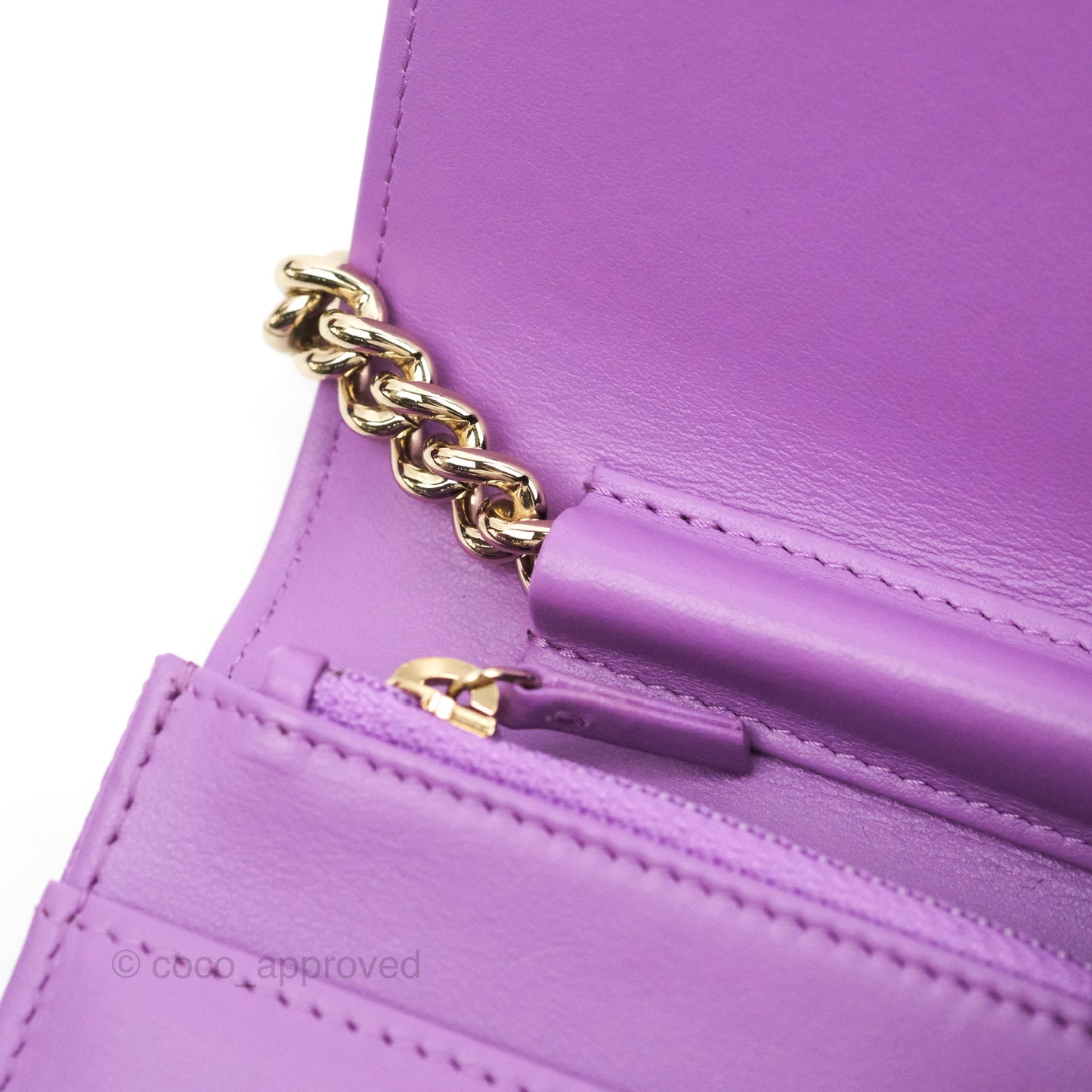 Chanel Quilted Boy Wallet on Chain WOC Purple Caviar Gold Hardware