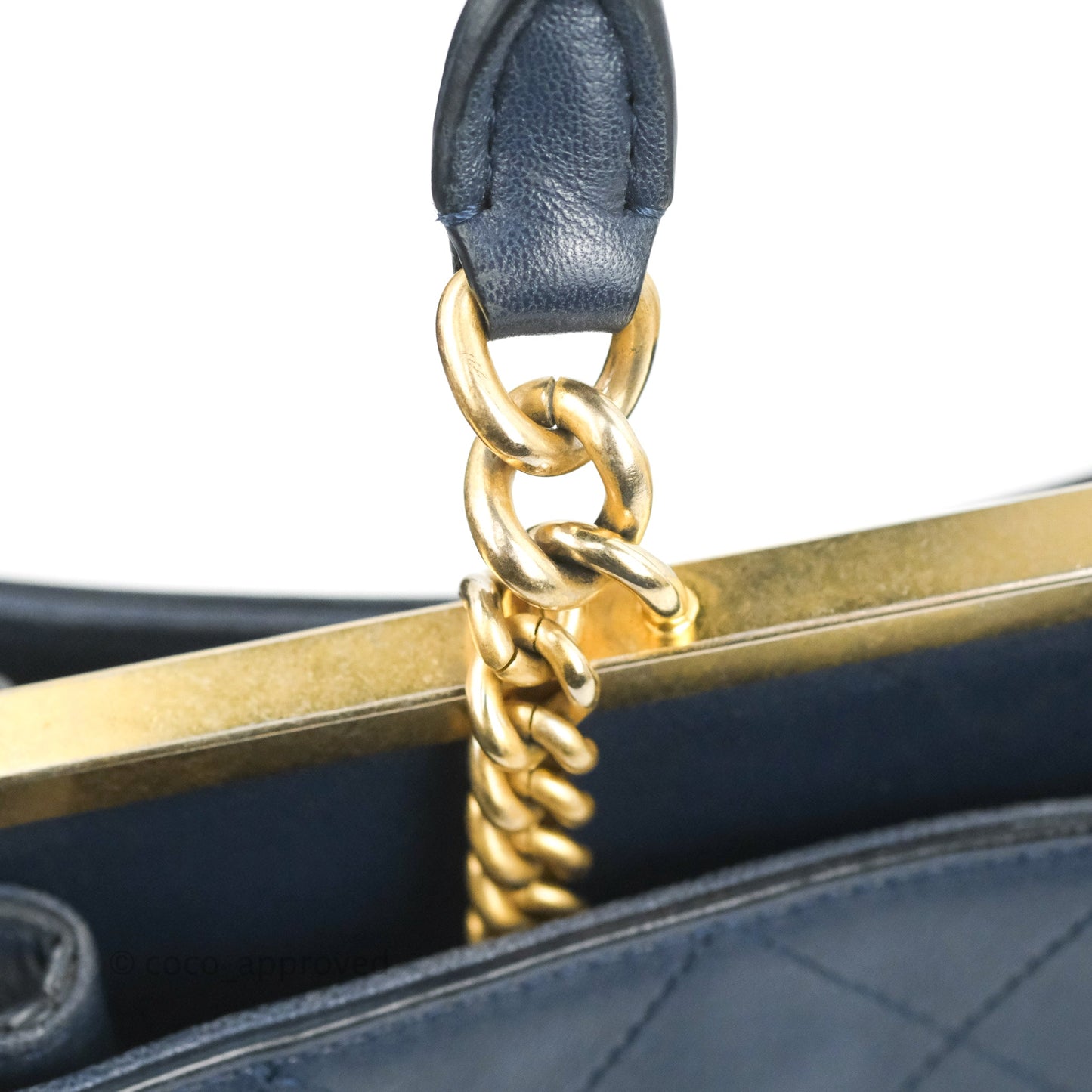 Chanel Flat Quilted Coco Luxe Large Shopping Bag Navy Aged Gold Hardware 18P