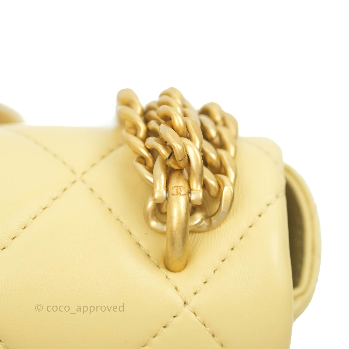 Chanel Enamel Quilted Pending CC Mini Square Flap Yellow Lambskin Aged Gold Hardware 22P