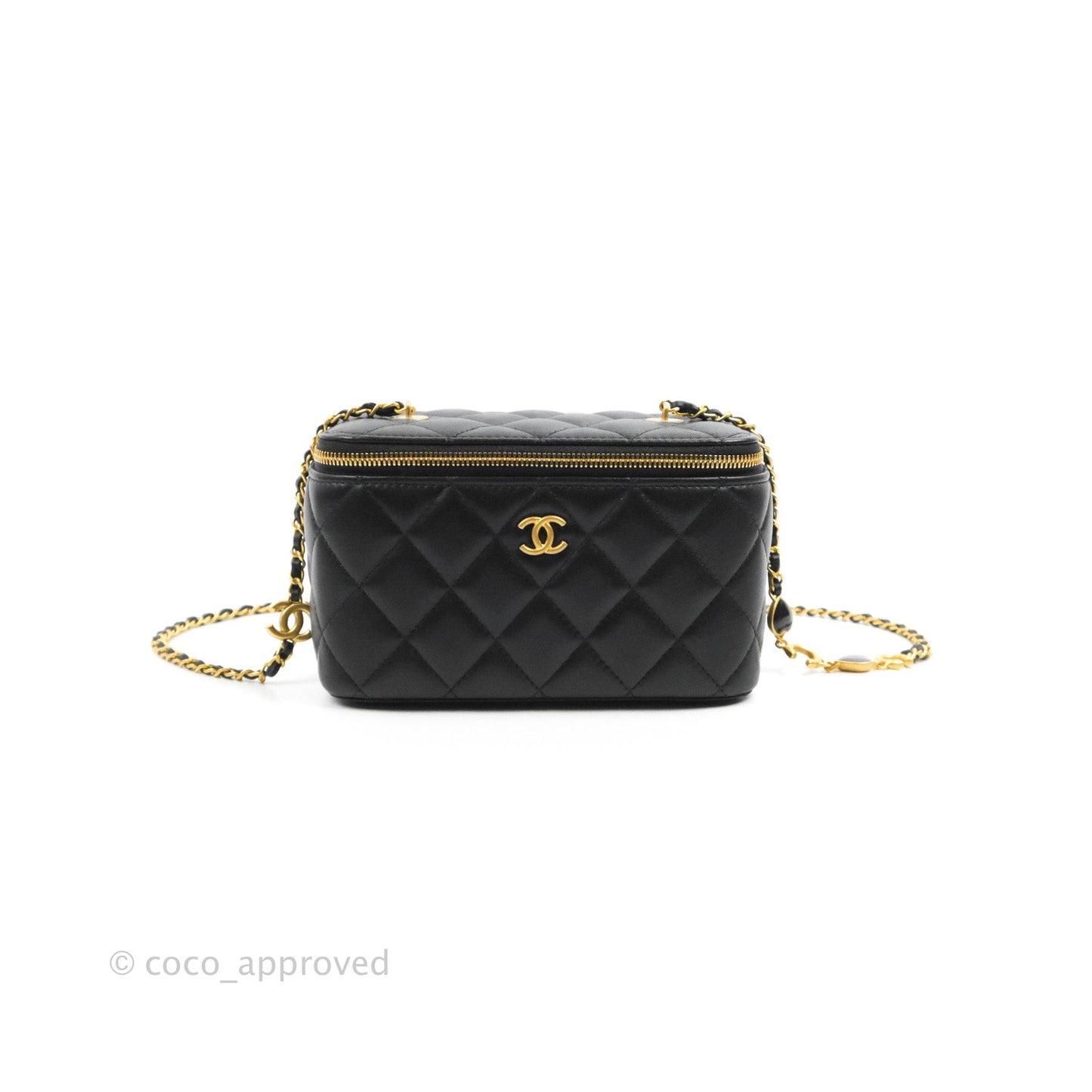 Chanel Vanity with COCO Heart Chain Black Lambskin Aged Gold Hardware