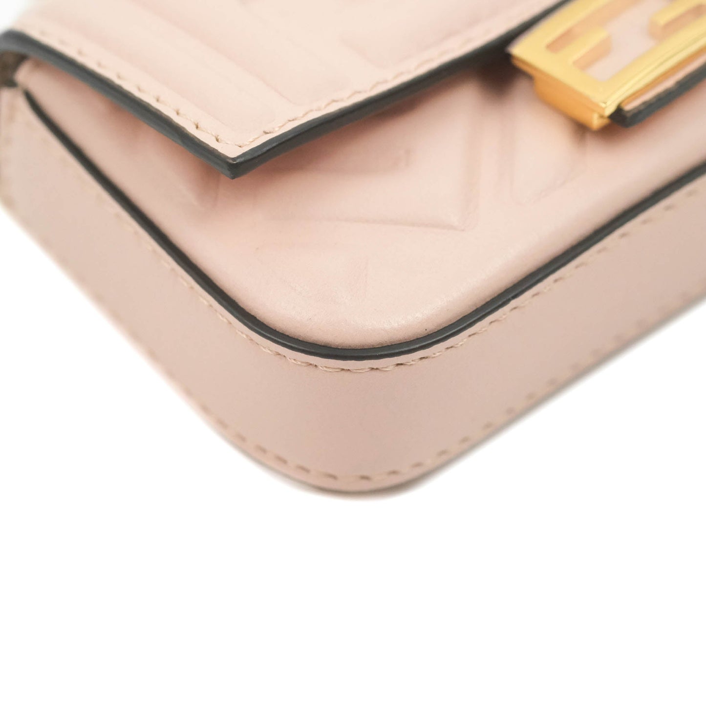 Fendi Nappa FF Embossed Nano Baguette Charm Beige Pink