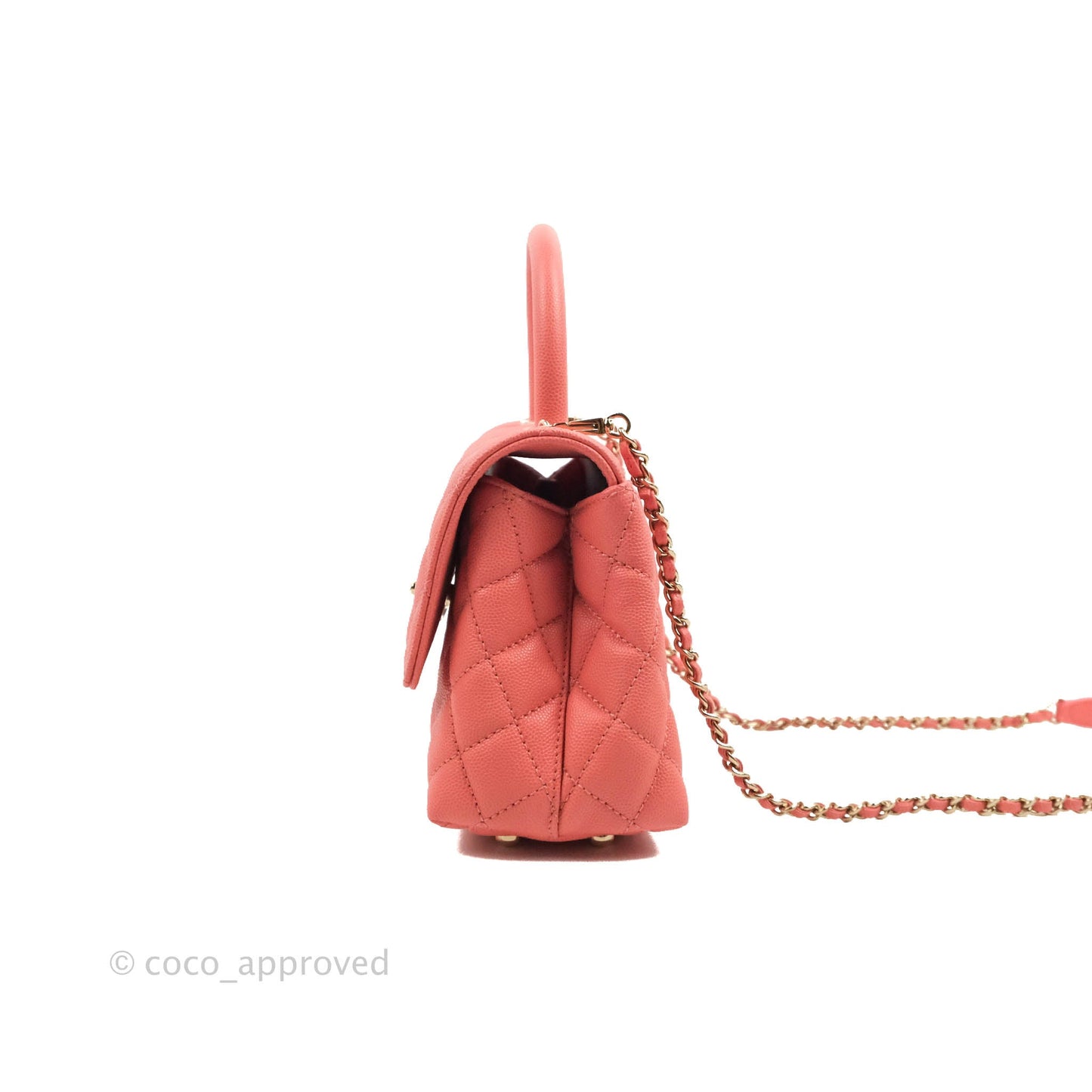Chanel Small Quilted Coco Handle Coral Pink Caviar Gold Hardware